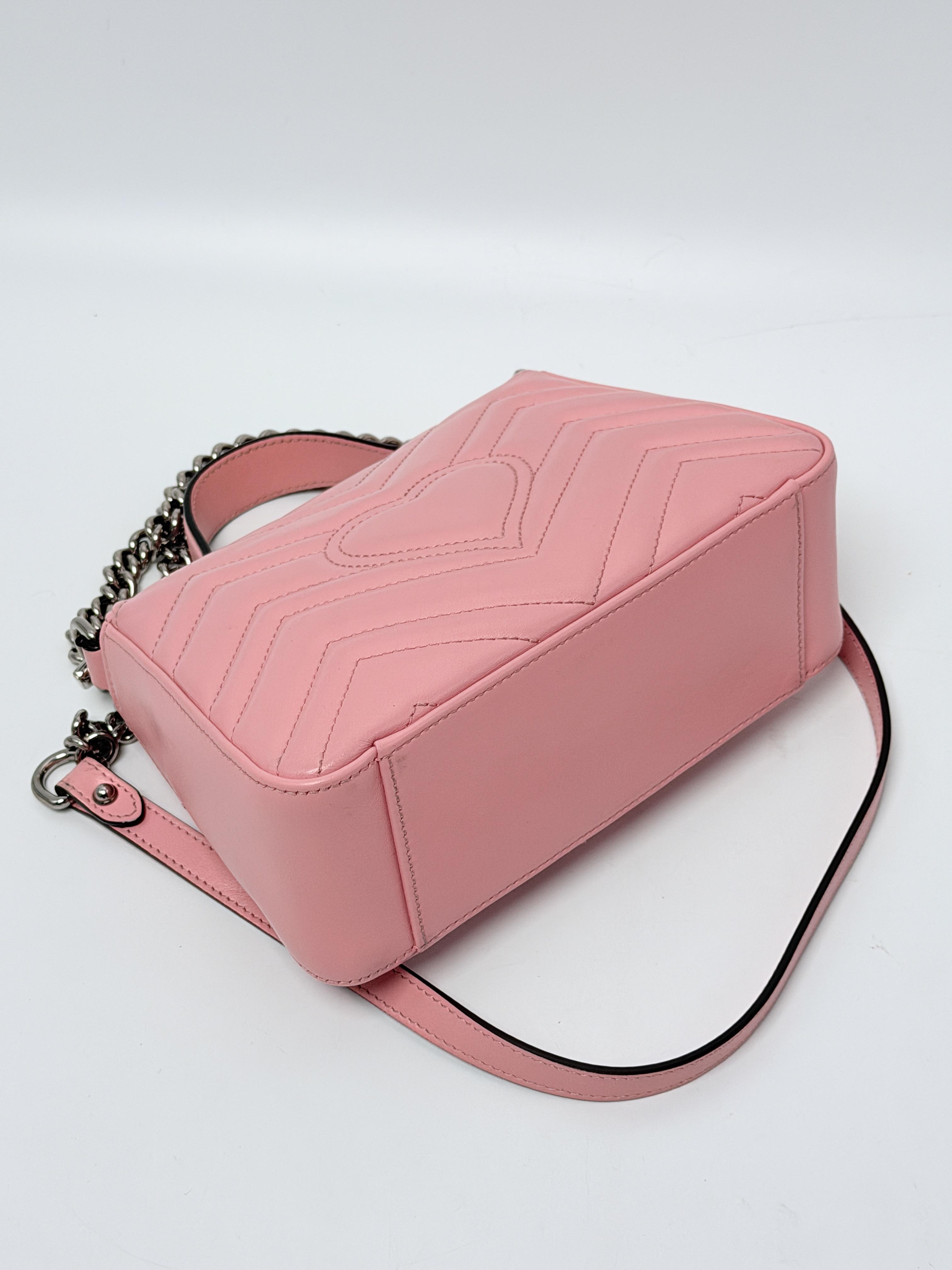 GG Marmont Mini Top Handle Bag Pink Quilted Crossbody Satchel JD1678GG