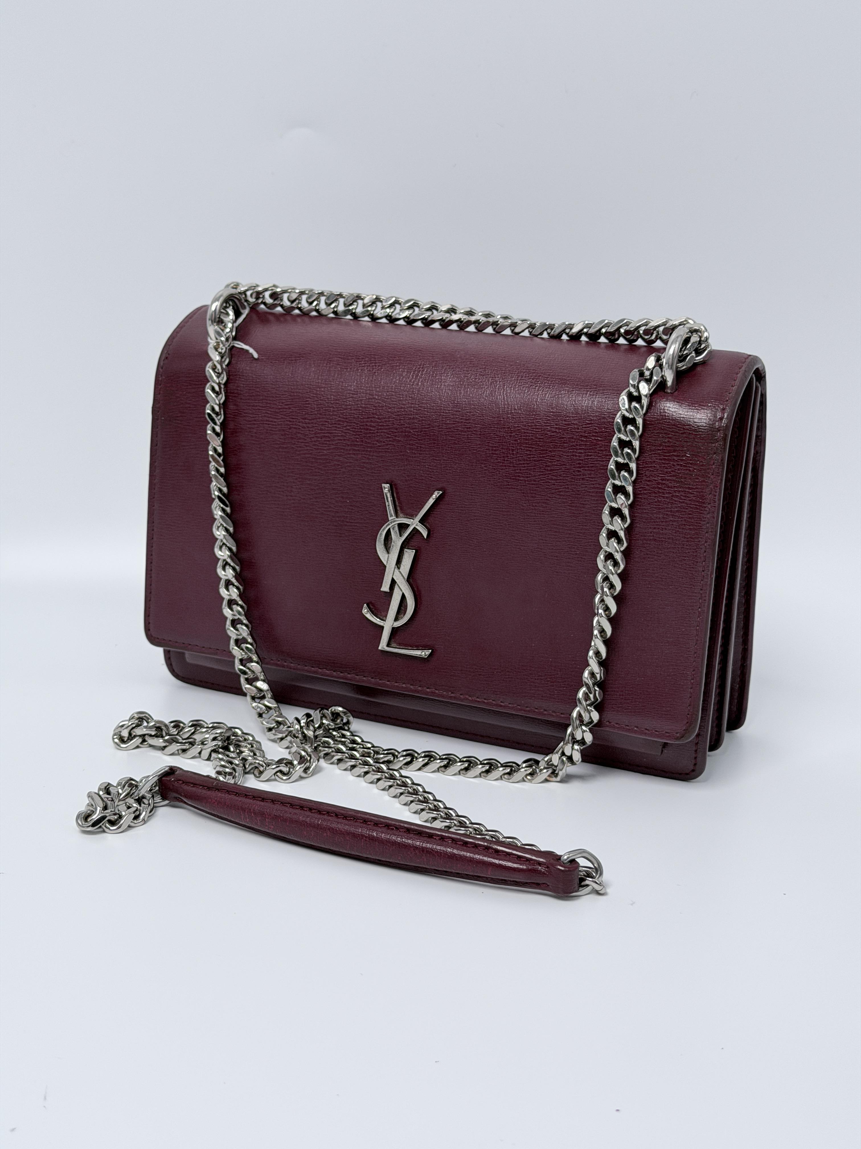 Pre-owned Yves Saint Laurent leather Shoulder Bags Saint Laurent Kate Chain Wallet Burgundy Crossbody / Shoulder Bag JE414YL