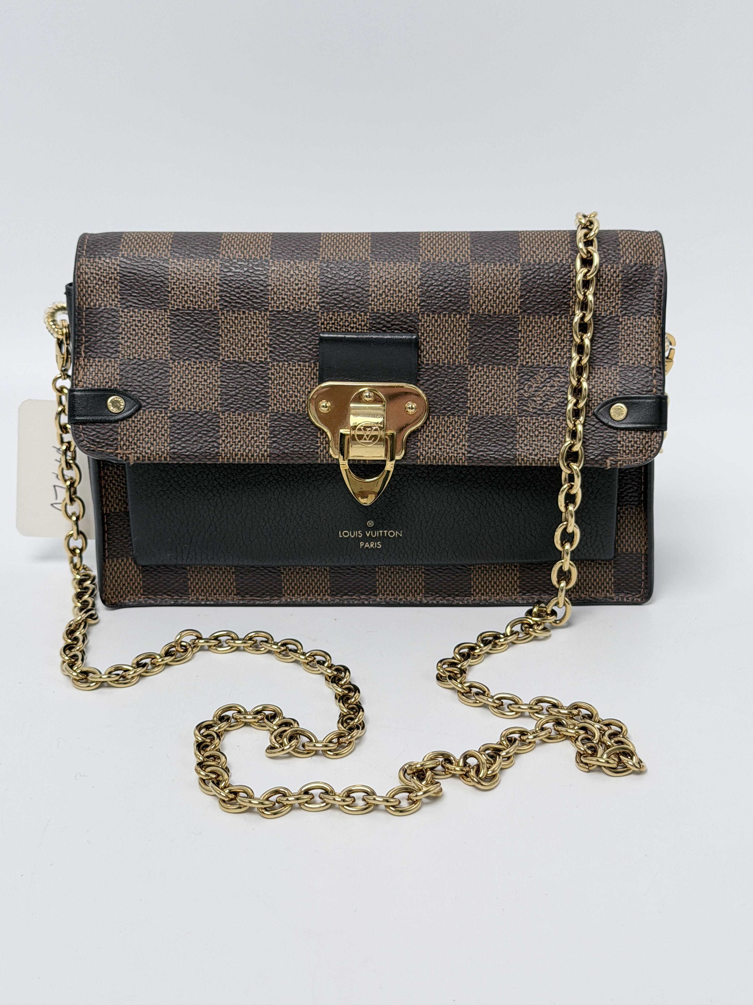 Vavin WOC Damier Ebene Black Leather Chain Crossbody Bag P070LV