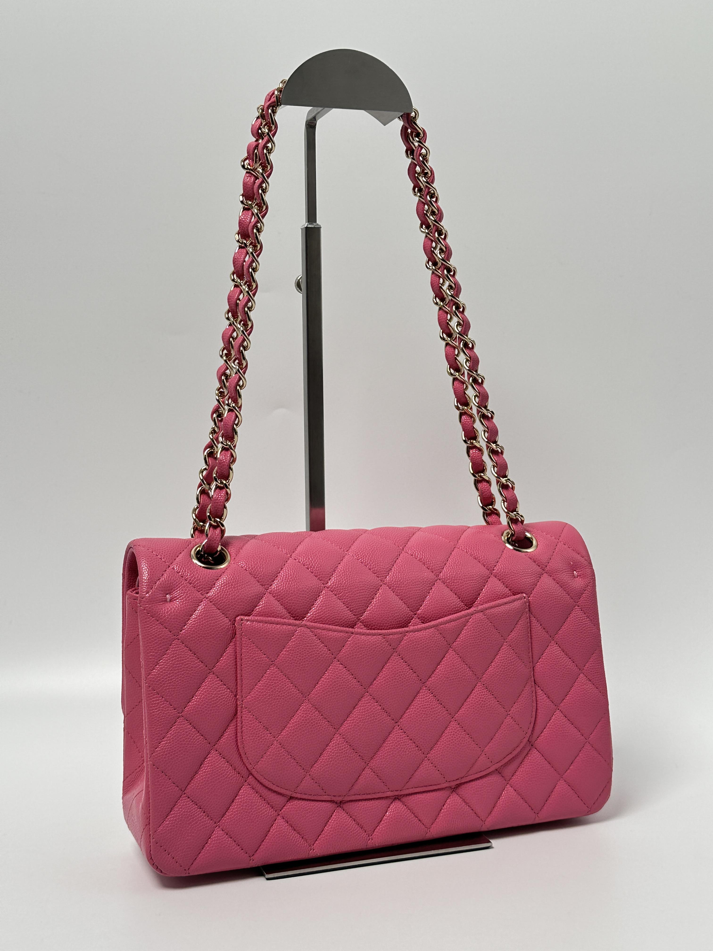 Pre-owned CHANEL leather Crossbody Bags Classic Flap Medium Pink Caviar Gold Hardware Bag P145CC