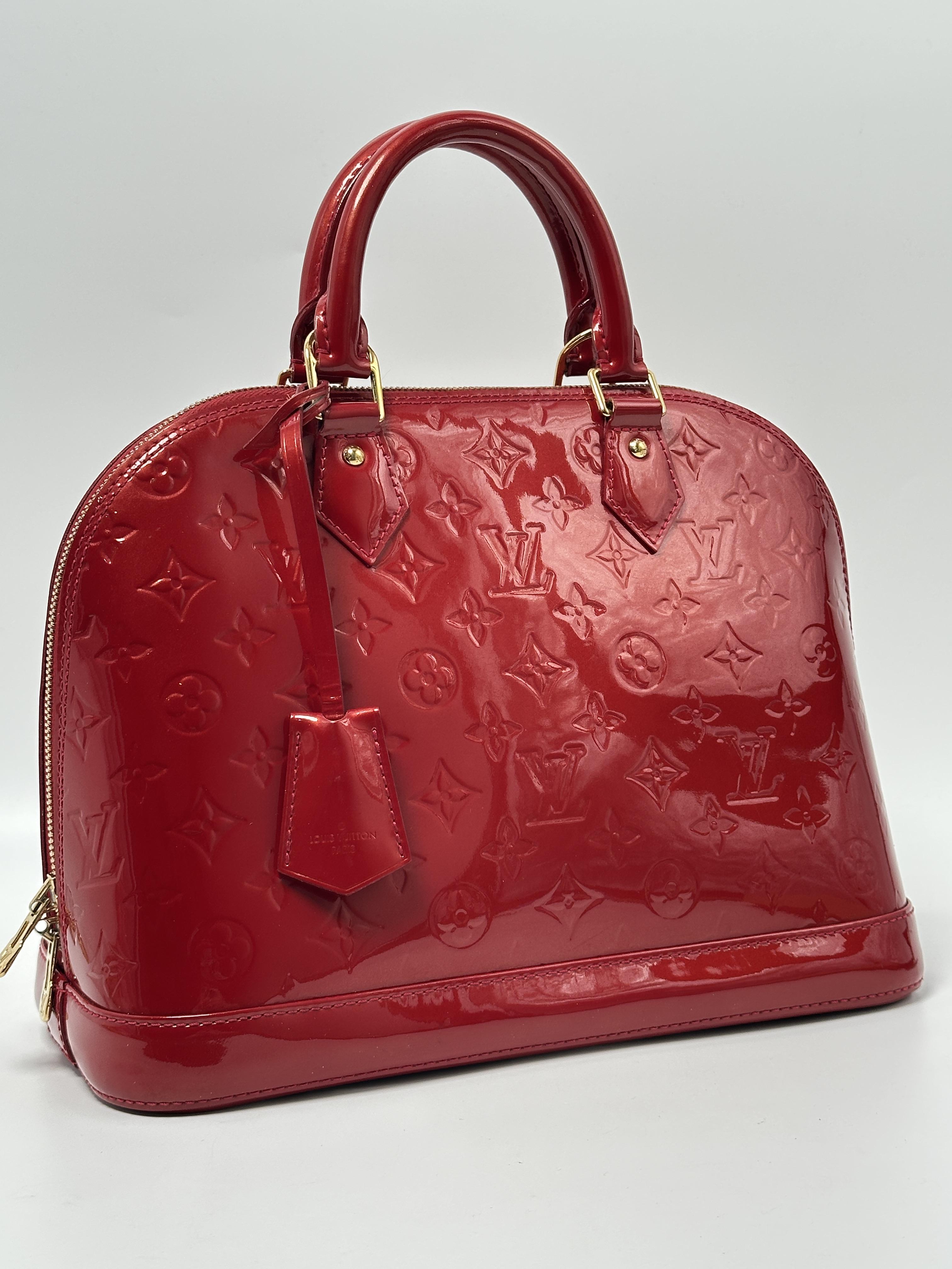 Red Monogram Vernis Alma PM Top Handle Bag JE392LV