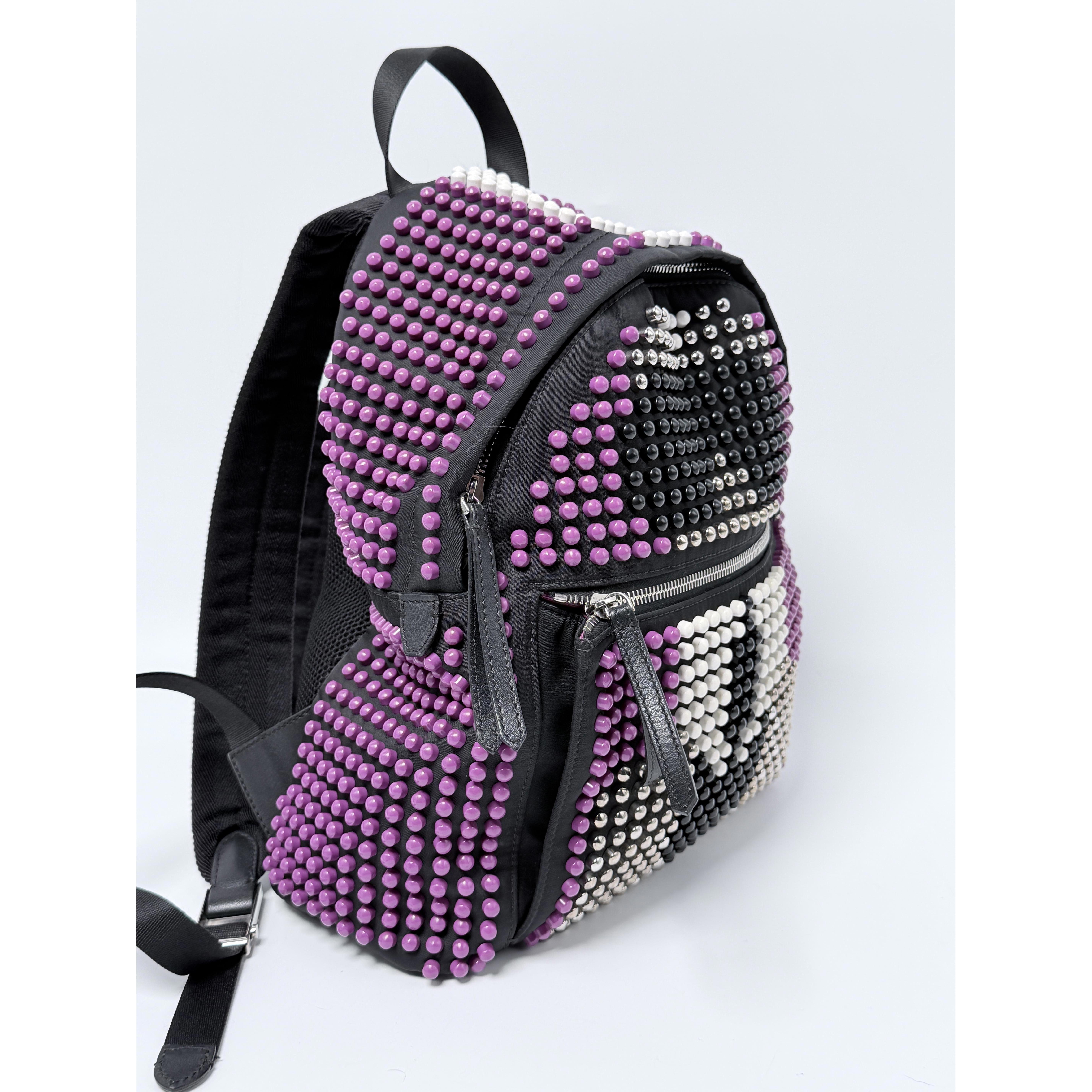 Karlito Studded Nylon Backpack Purple Black JD077FD