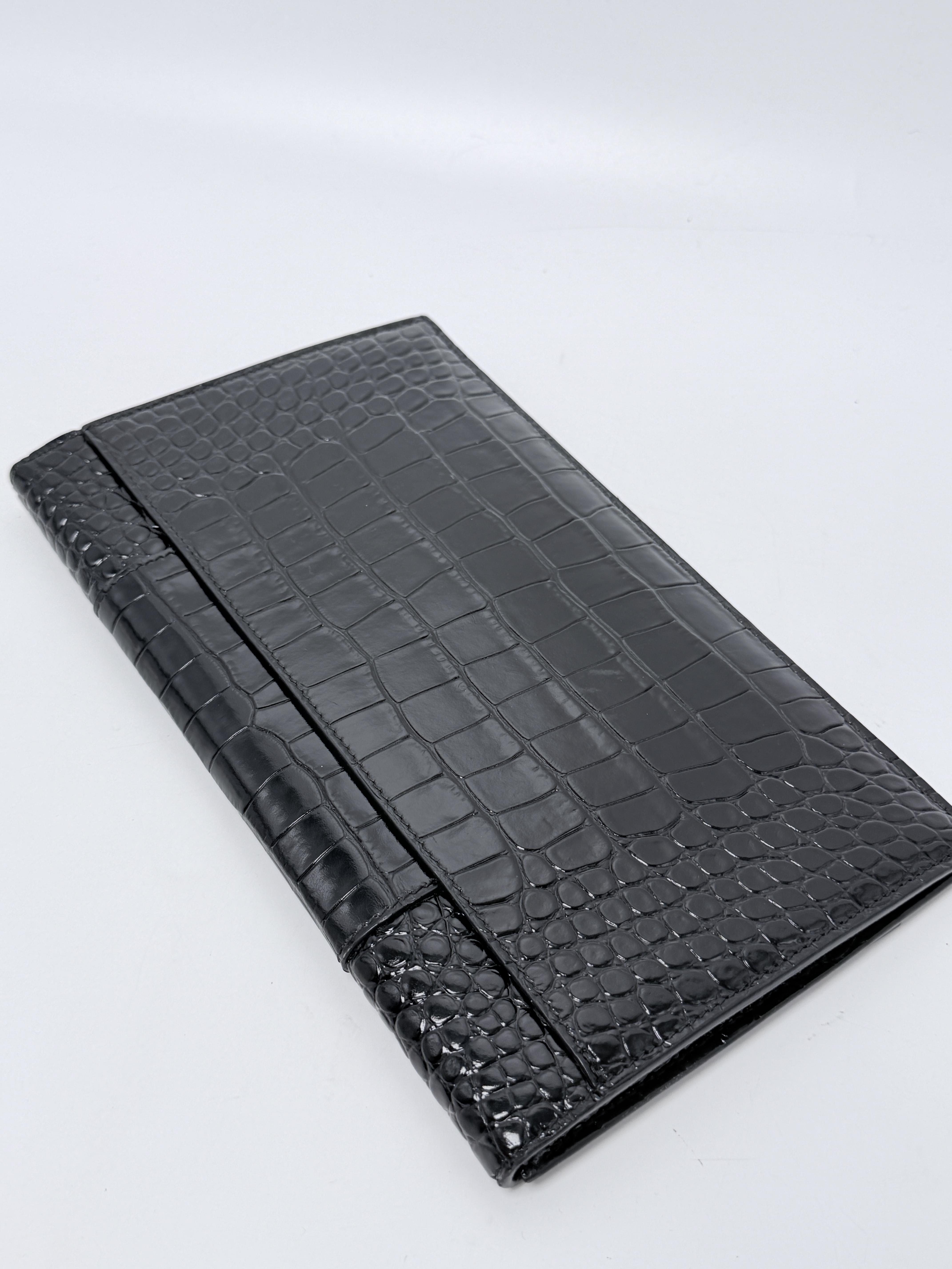 Hourglass Flat Pouch Flap Clutch Embossed Black Handbag JA1383BB