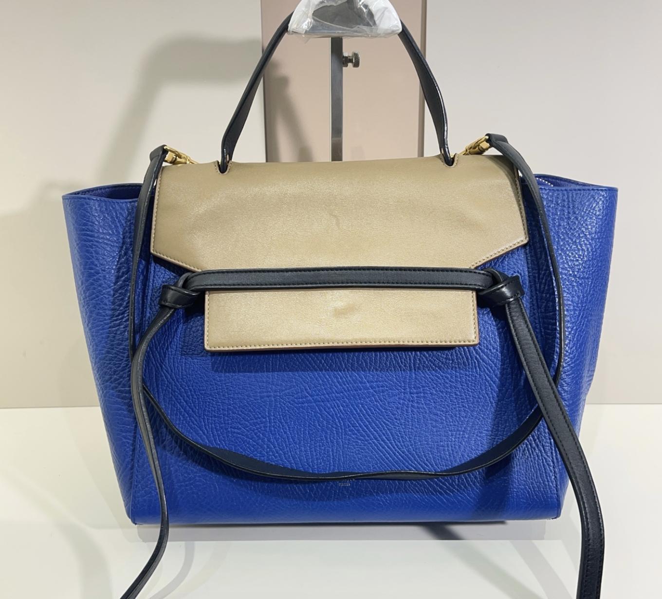 Messenger Bags Blue & Beige Handbag with Adjustable Strap and Zip Closure CE5JX
