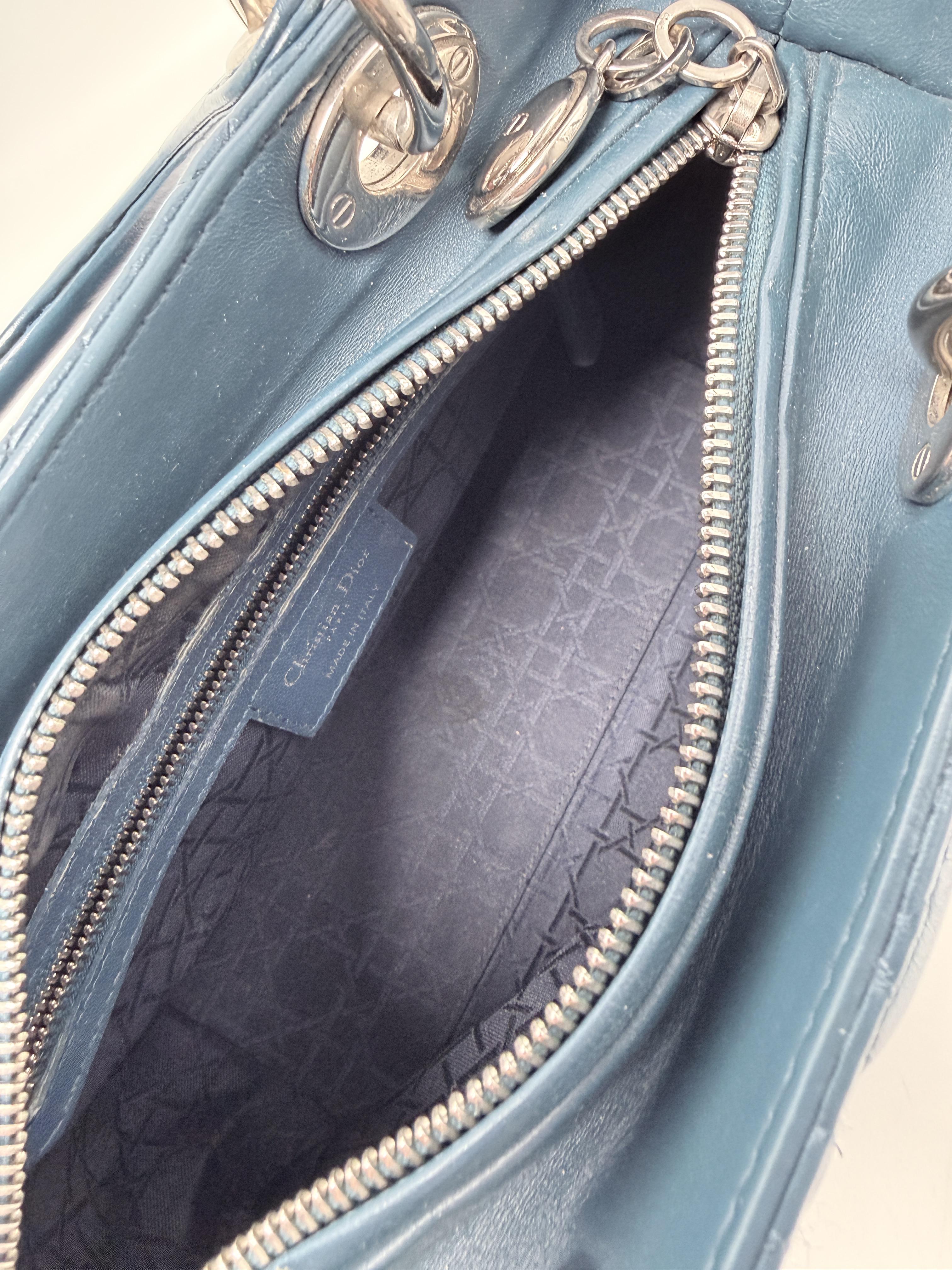 Christian Lady Medium Lambskin Cannage Blue Silver Hardware P031CD