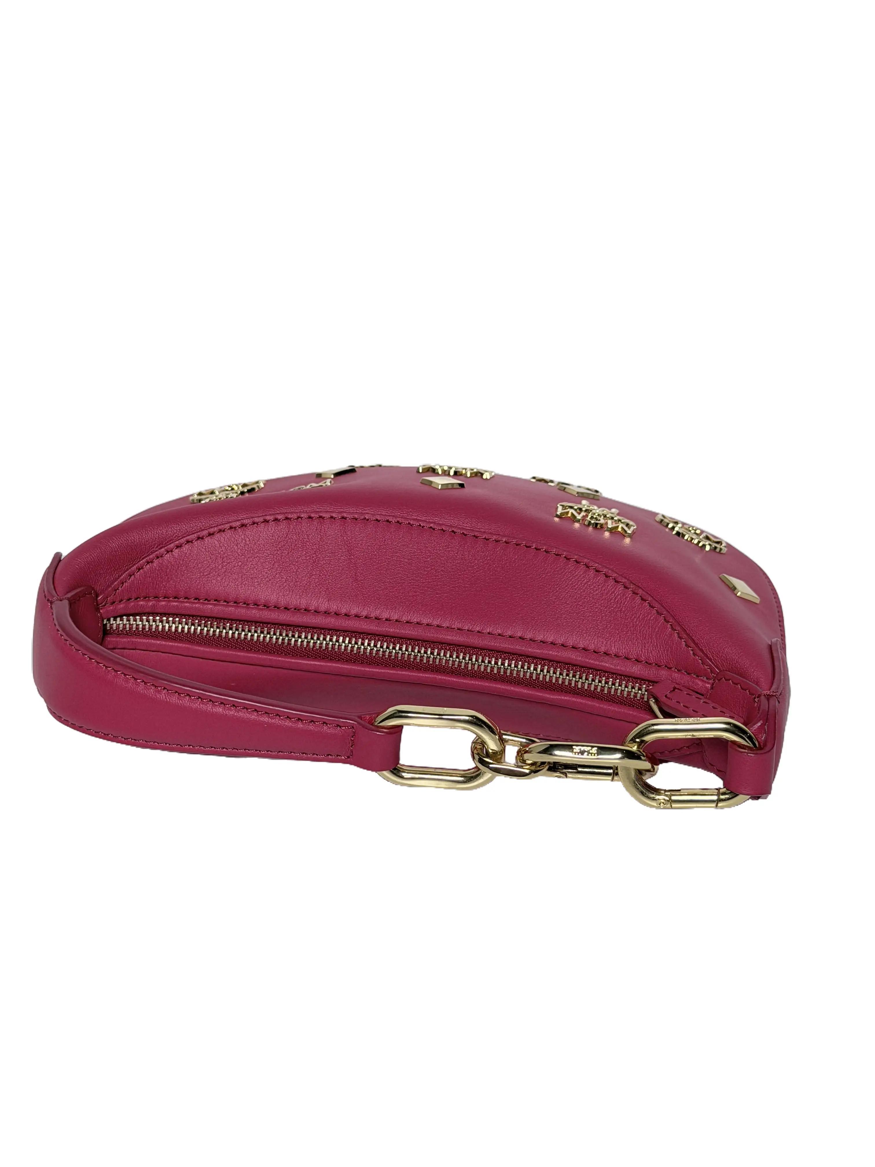 Pre-owned MCM Leather Shoulder Bags Authentic Small Aren Crescent Hobo Bag Shoulder Crossbody Handbag (Pink Visetos Canvas) JXMCM3