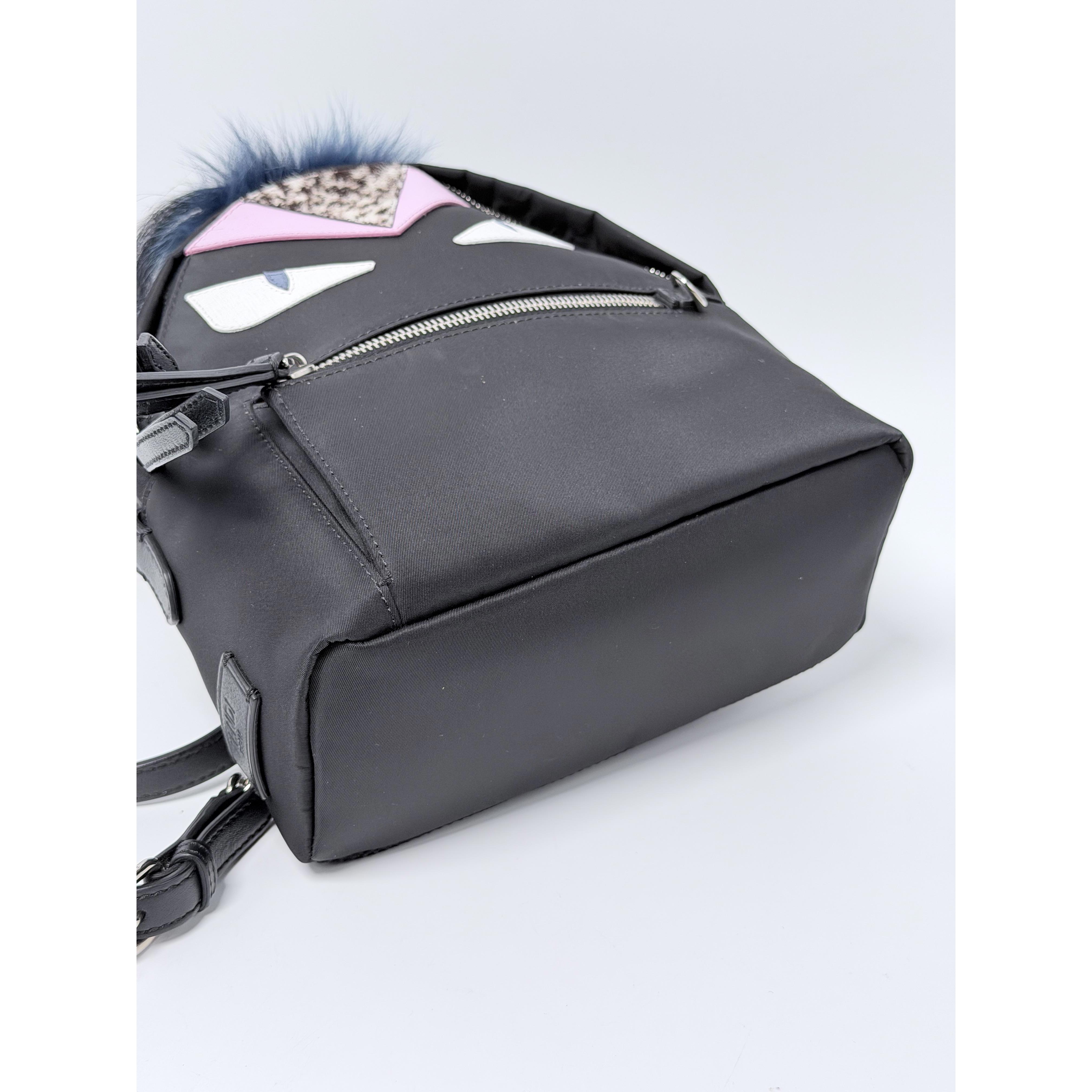 Black Nylon and Monster Eyes Mini Backpack JD005FD