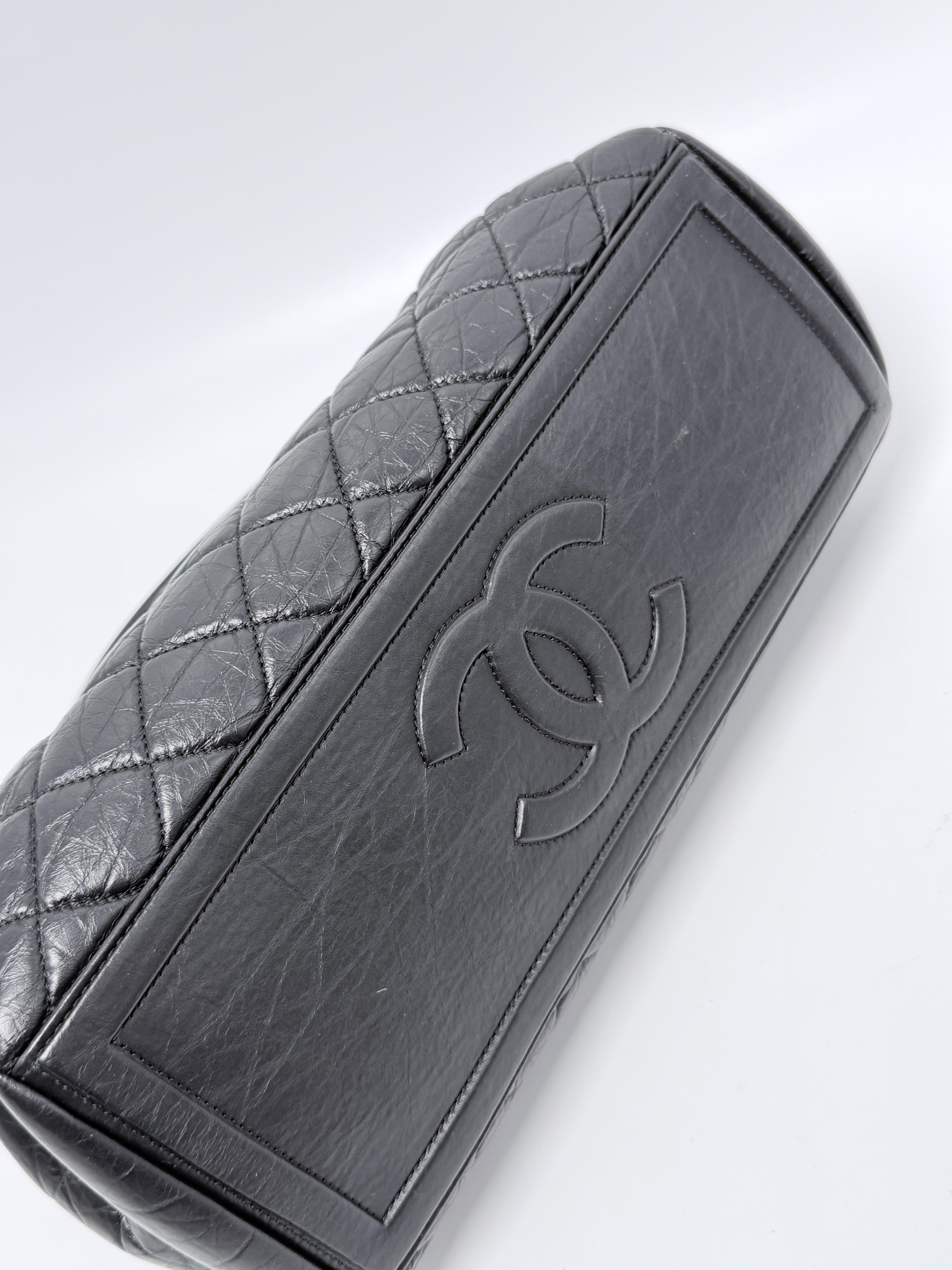 Aged Calfskin Quilted Bowly Bowling Bag Black Ruthenium P048CC
