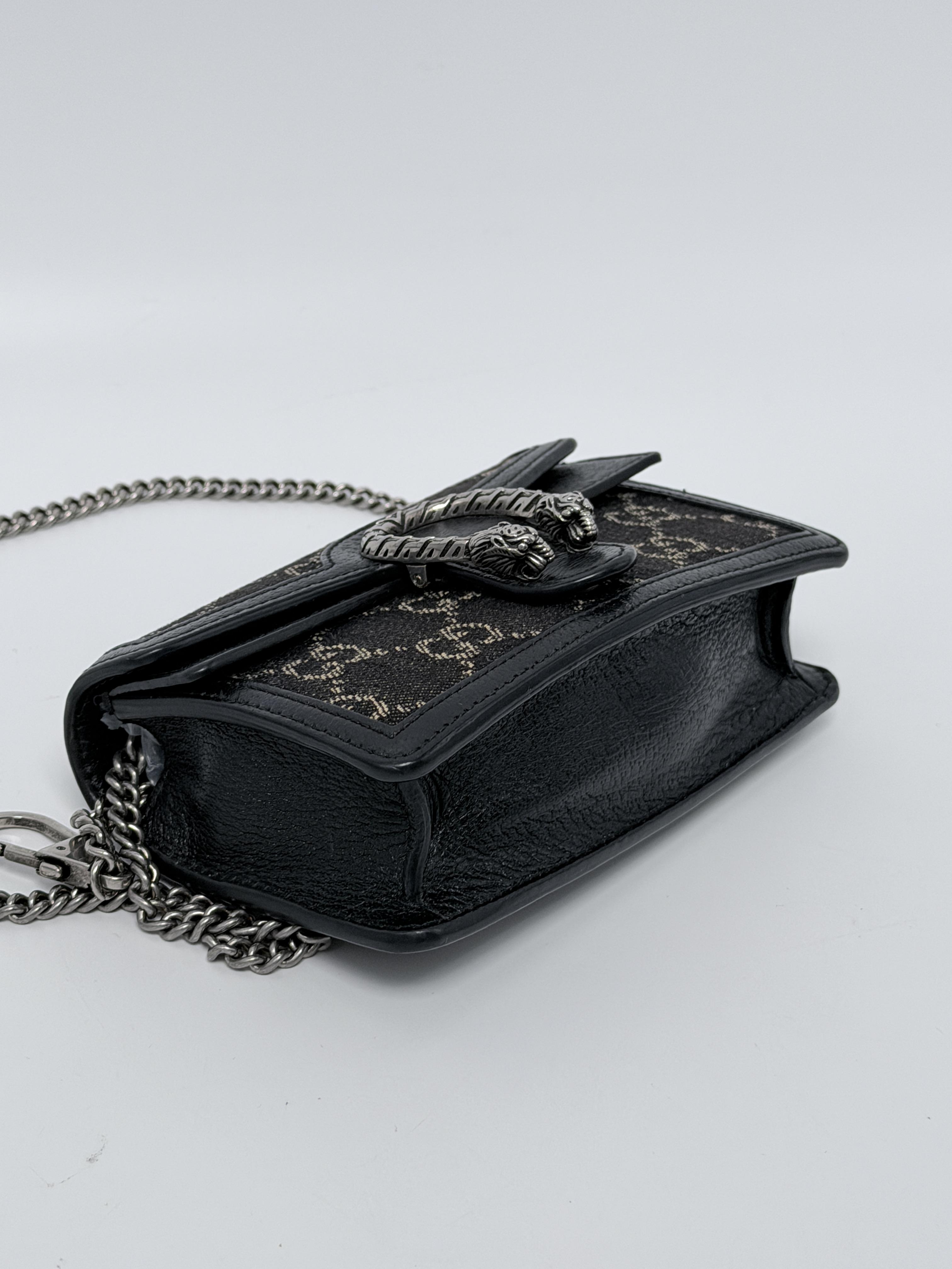 Pre-owned GUCCI Denim Crossbody Bags GG Dionysus Black Jacquard Super Mini Shoulder Handbag Crossbody Bag JD648GG