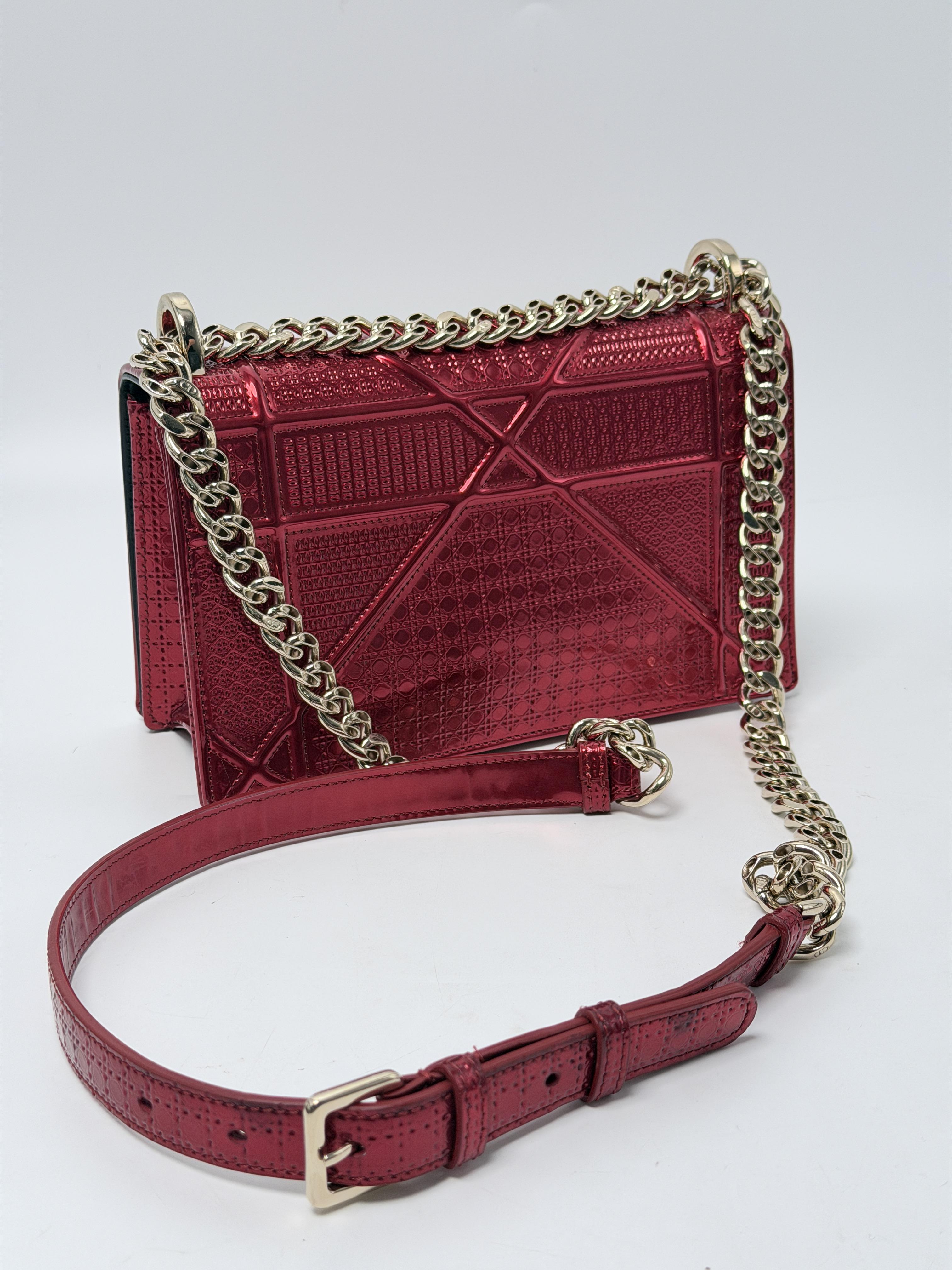 Christian Dior Micro Cannage Metallic Patent Diorama Flap Bag Red JD1652DR
