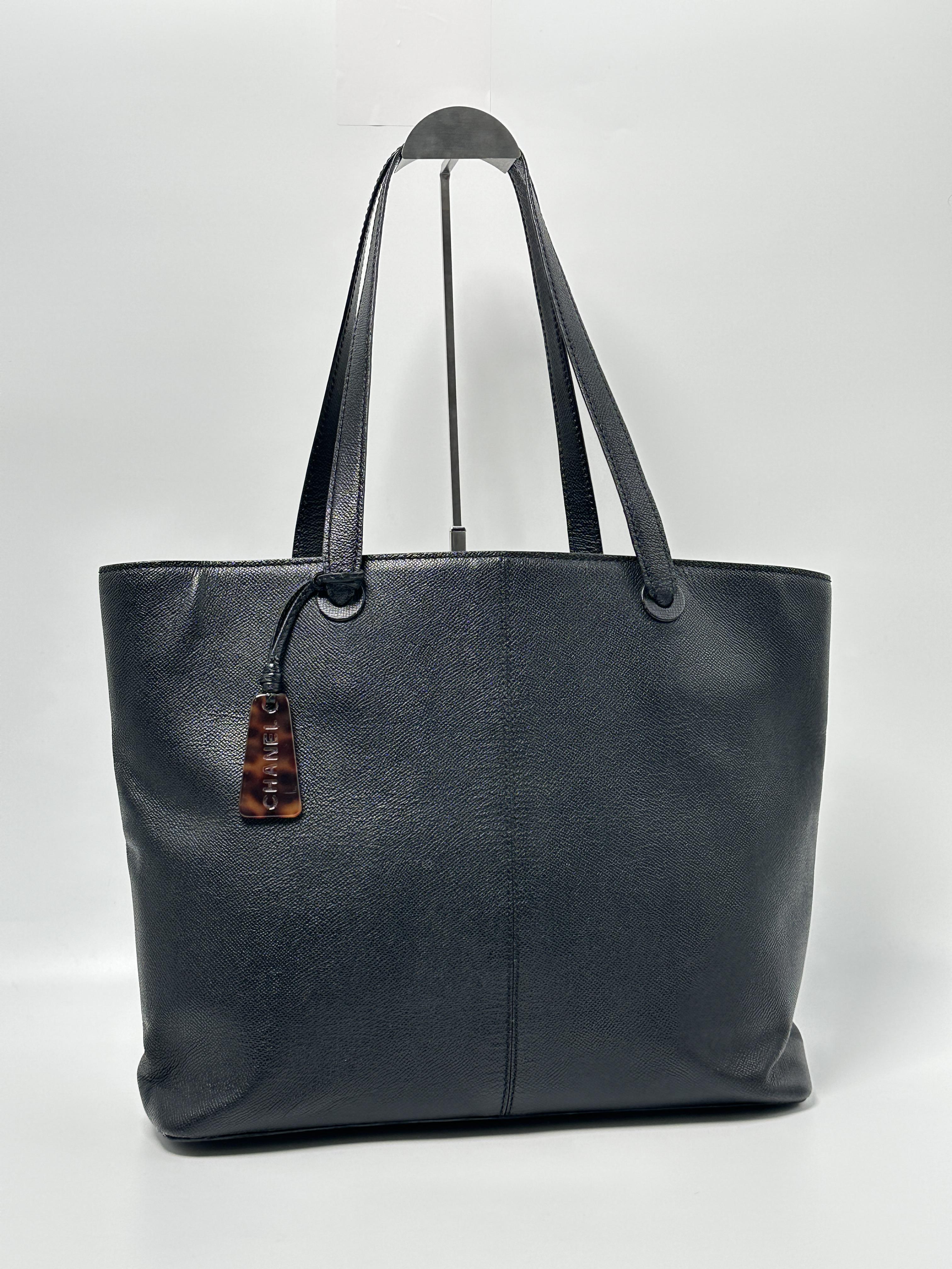 Pre-owned CHANEL LEATHER tote bags Black Textured Shopping Tote Shoulder Bag XU005CC