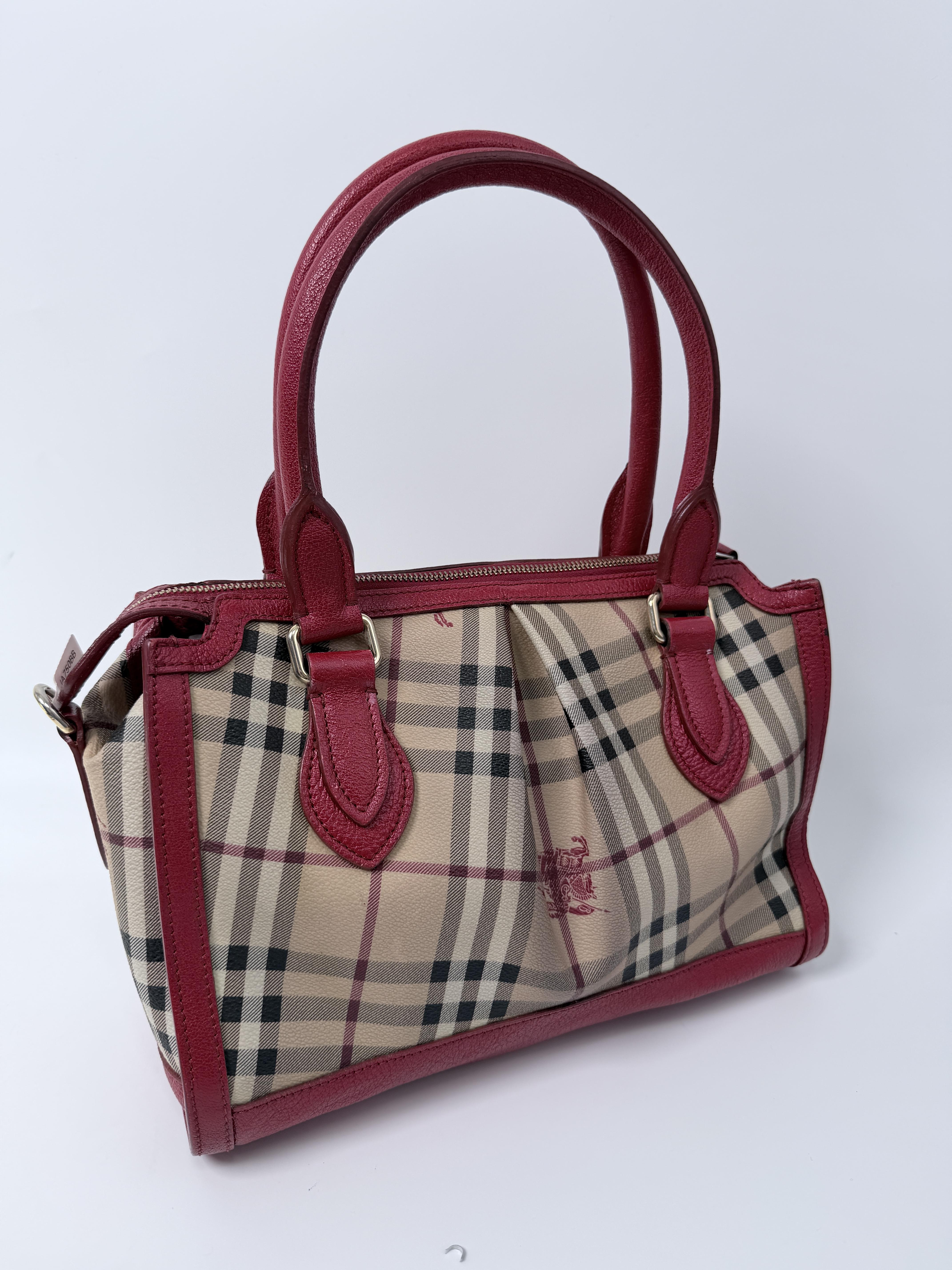Pre-owned BURBERRY leather Tote Bags Haymarket Check Pilgrim Tote Bag Red Trim JA750BB