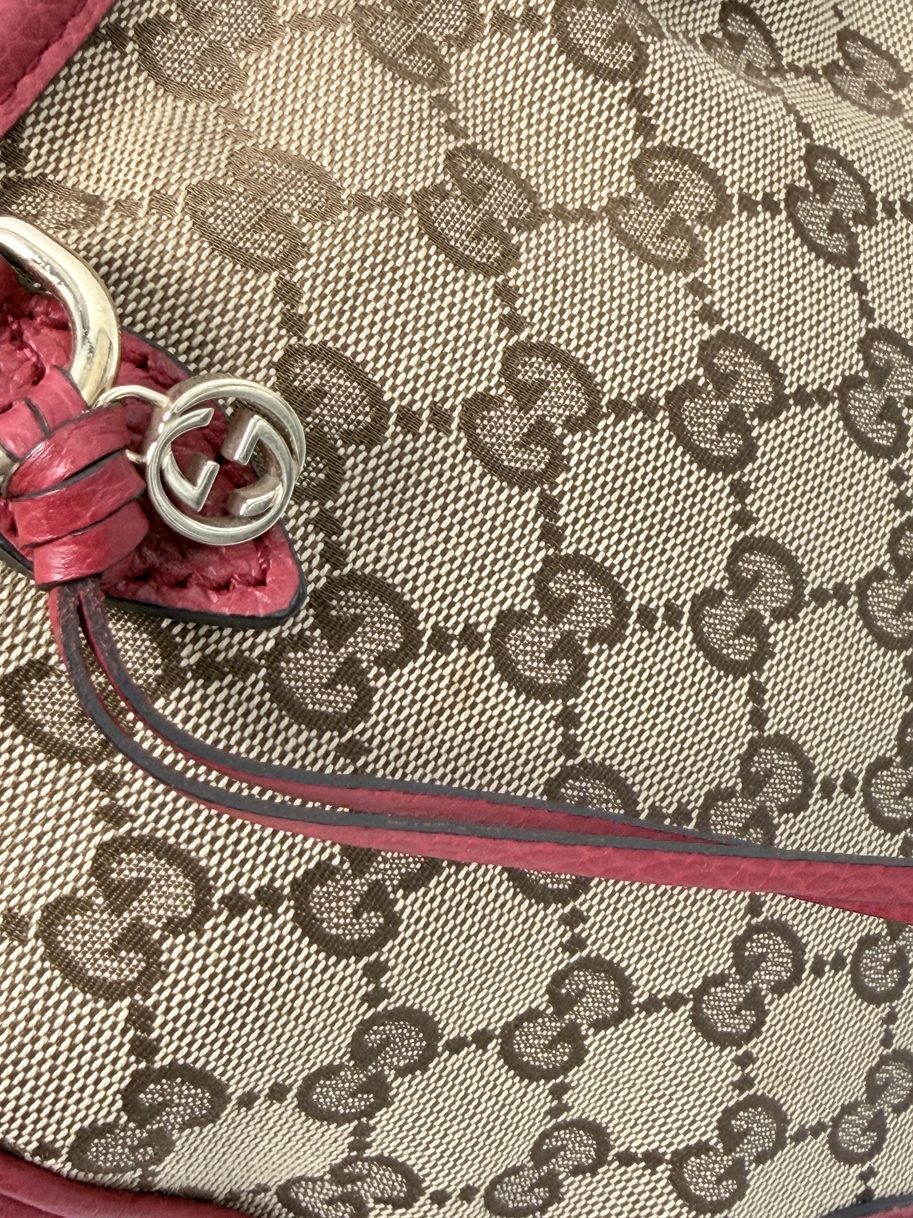 GG Canvas Small Bree Tote Bag with Red/Pink Trim XU012GG