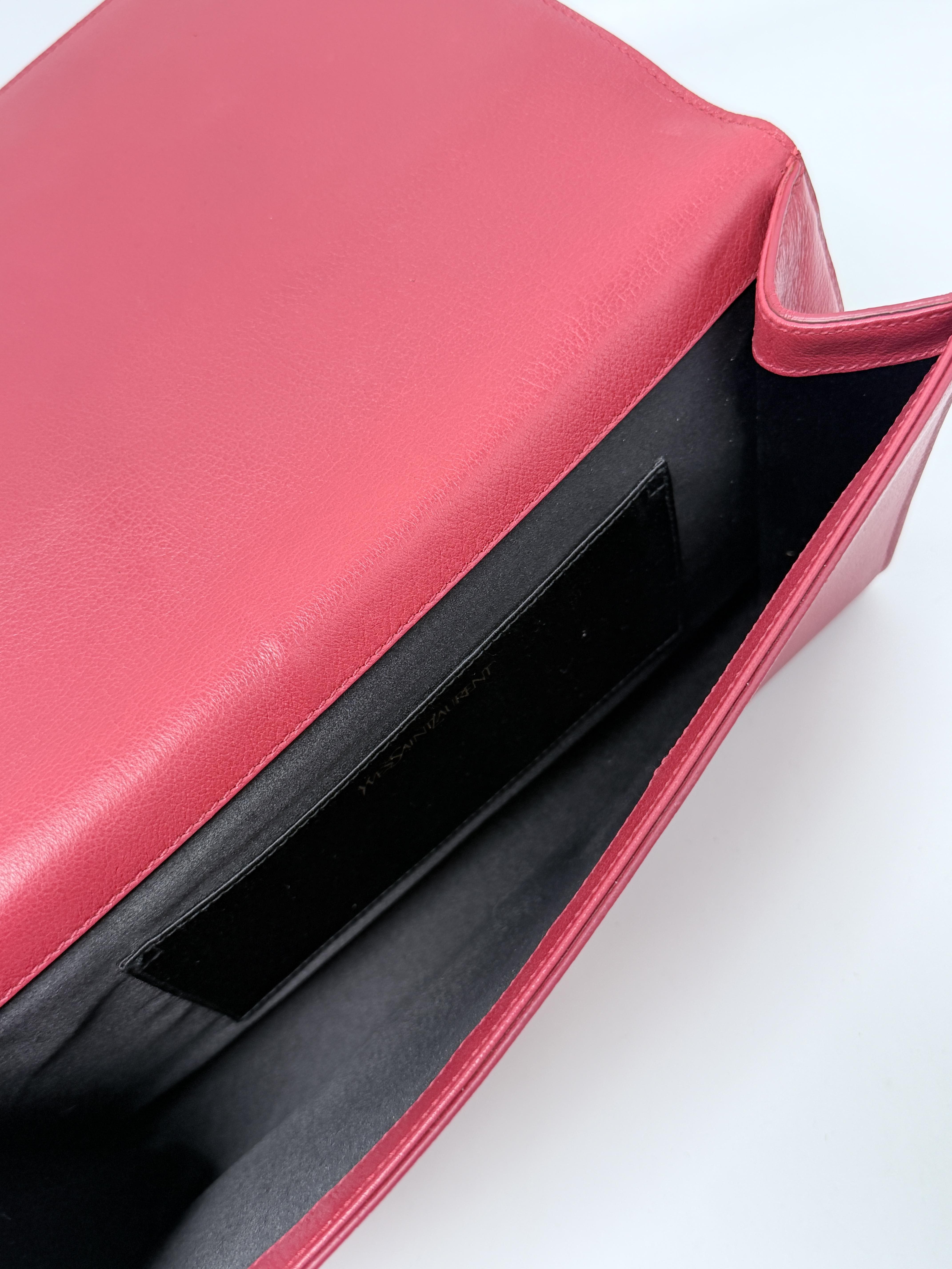 Saint Laurent Belle de Jour Large Red Grained Flap Clutch Bag JD1268Y