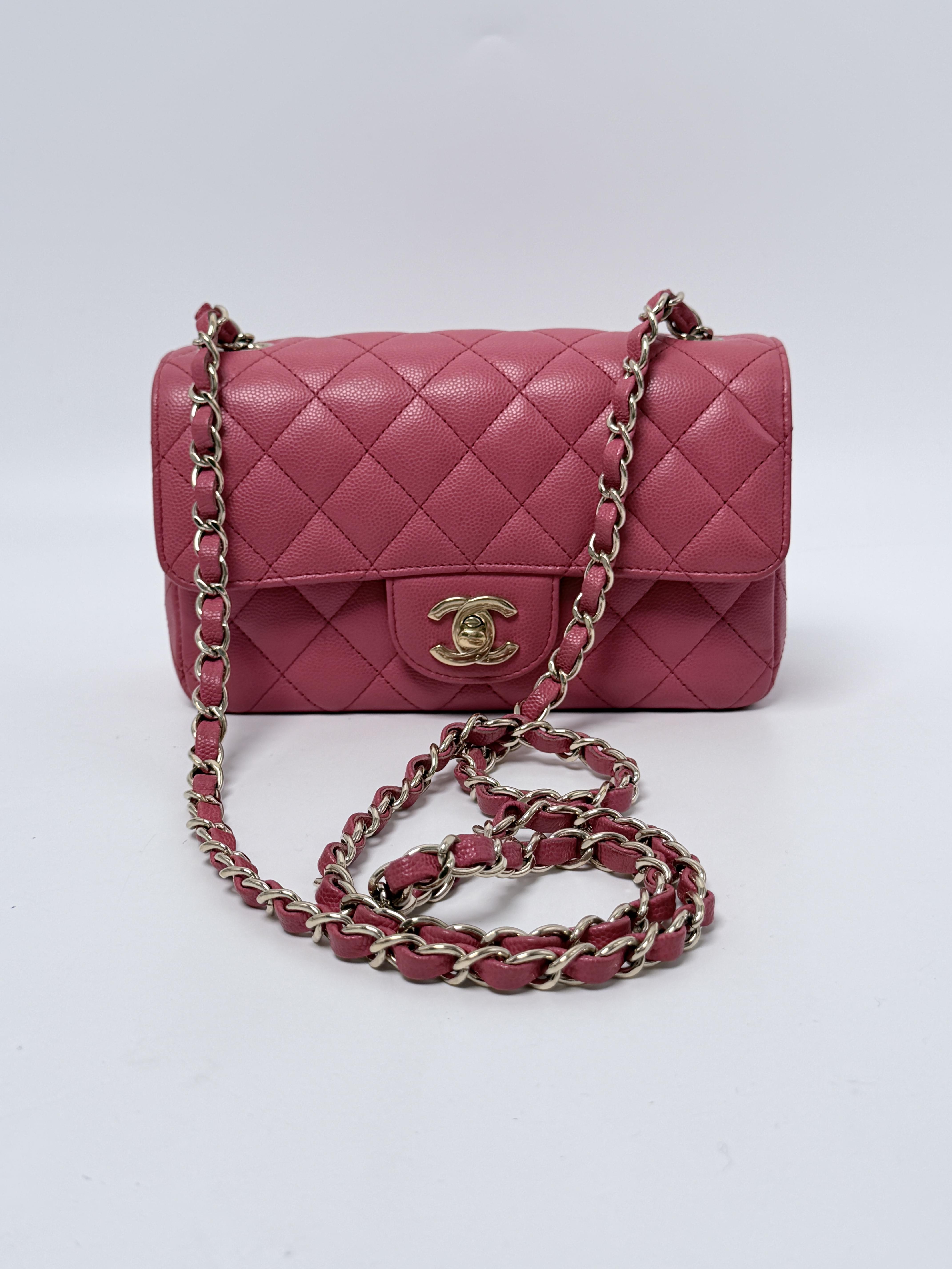 Caviar Quilted Classic Mini Rectangular Flap Bag Pink Gold Hardware P046CC