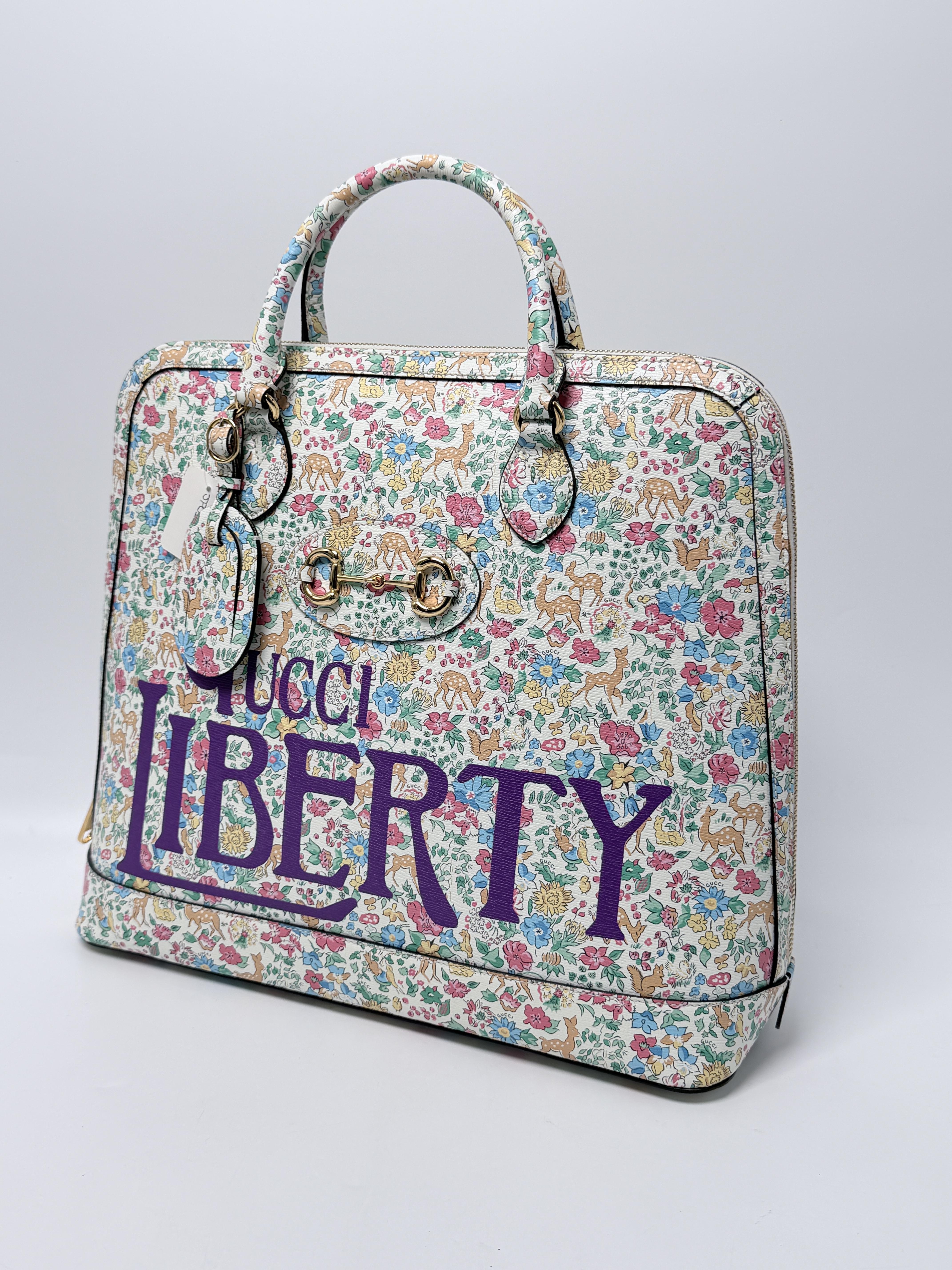 x Liberty London 1955 Horsebit Duffle Bag Floral Printed Leather Crossbody Tote JP018GG