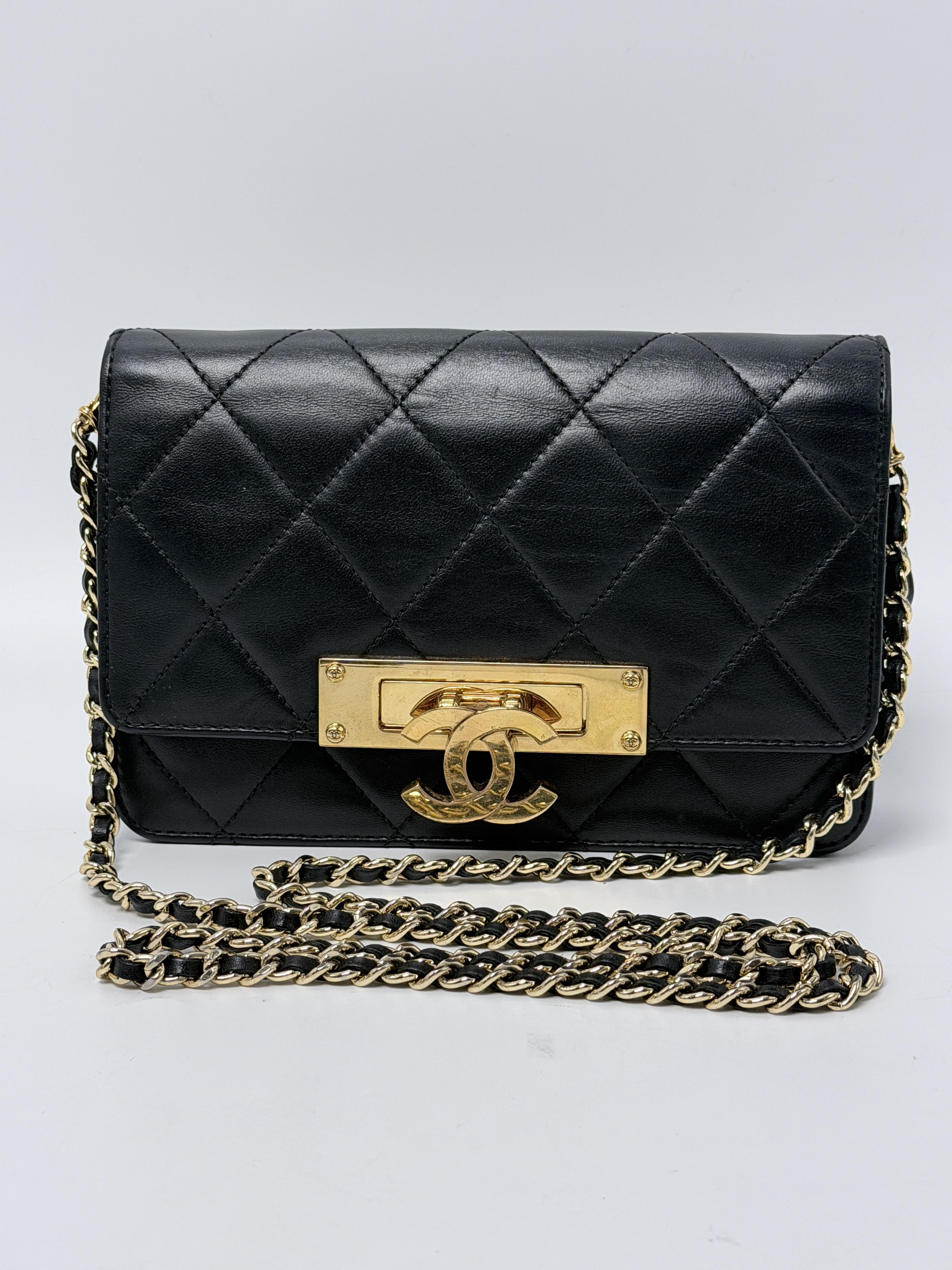 Golden Class Wallet on Chain WOC Black Gold Flap Crossbody Bag JA1424CC