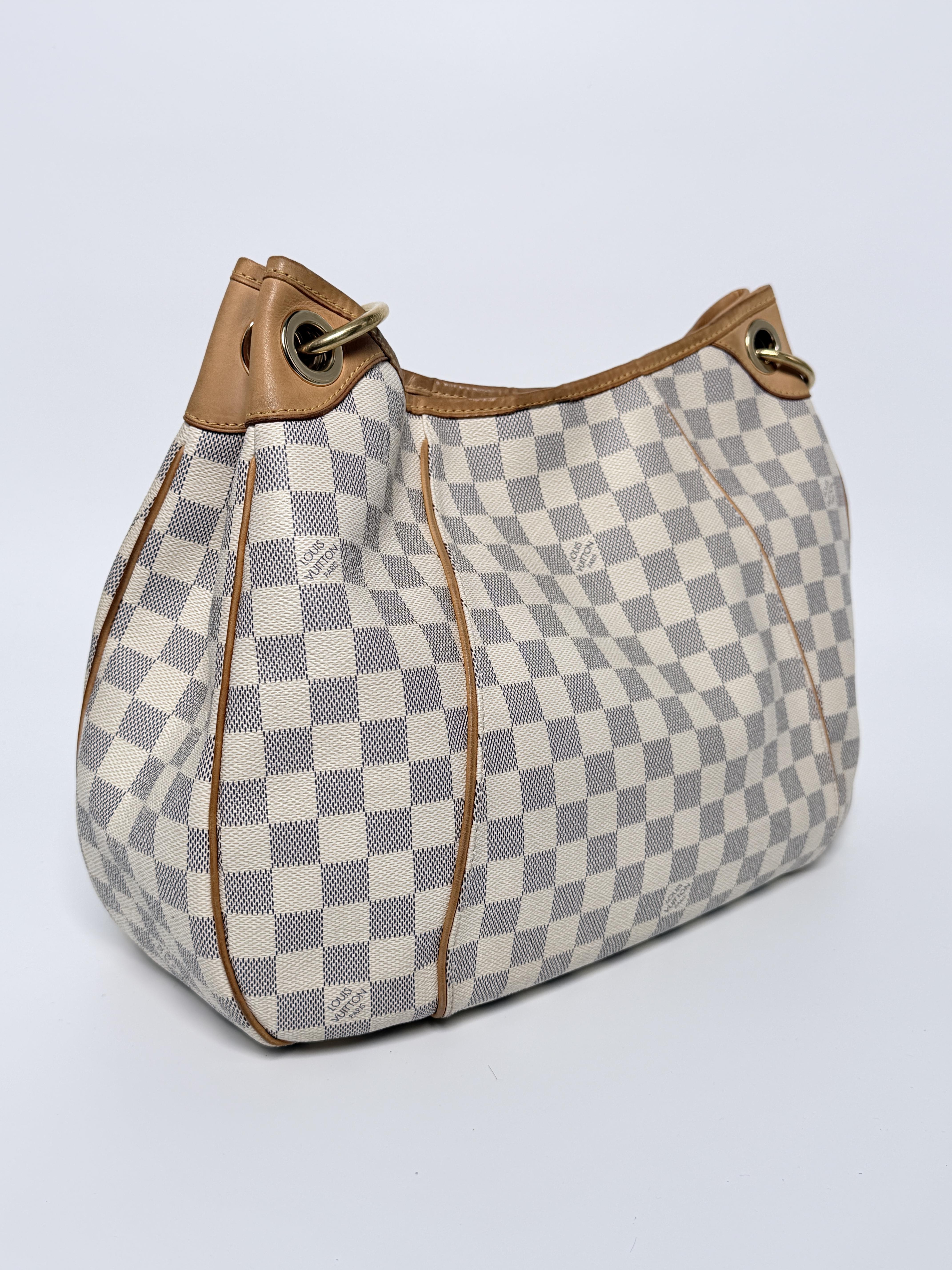 Pre-owned Louis Vuitton Canvas Shoulder Bags Authentic Galliera PM Damier Azur Shoulder Bag White Hobo Handbag YMLV111