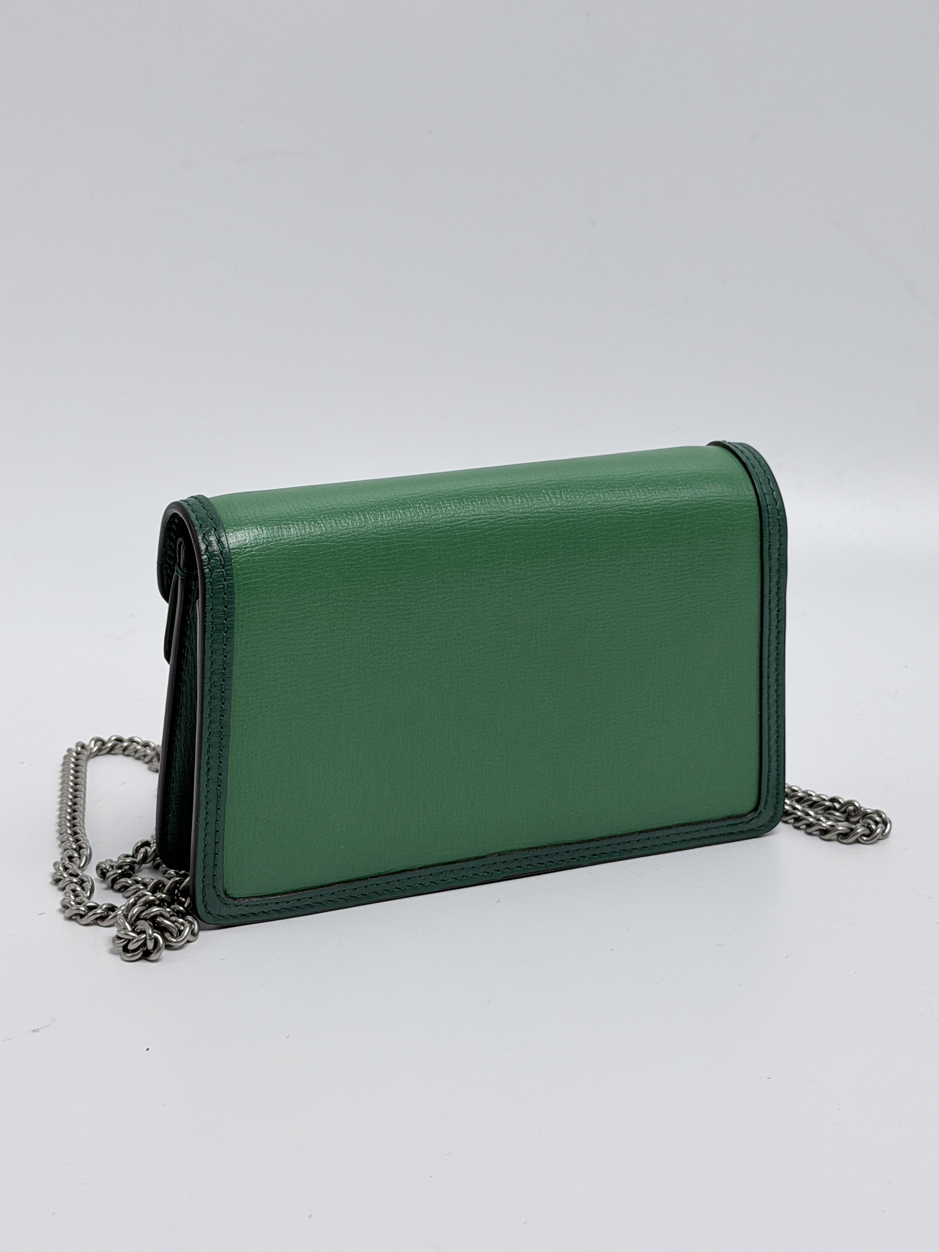 Pre-owned GUCCI Leather Shoulder Bags Dollar Calfskin Emerald Green Super Mini Dionysus Crossbody Shoulder Bag JD030XGG