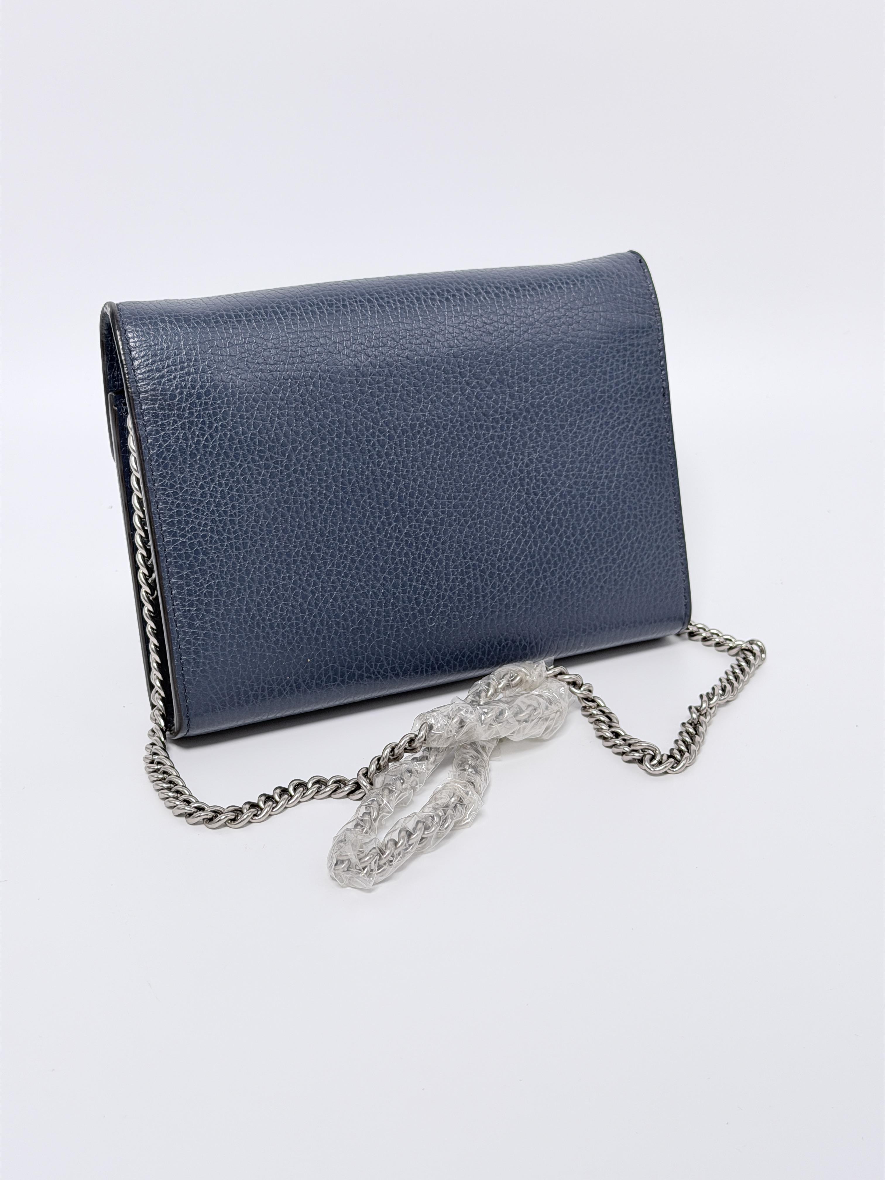 Pre-owned GUCCI Leather Crossbody Bags Authentic Dionysus Wallet on Chain (WOC) in Blue Grained GG301FEI