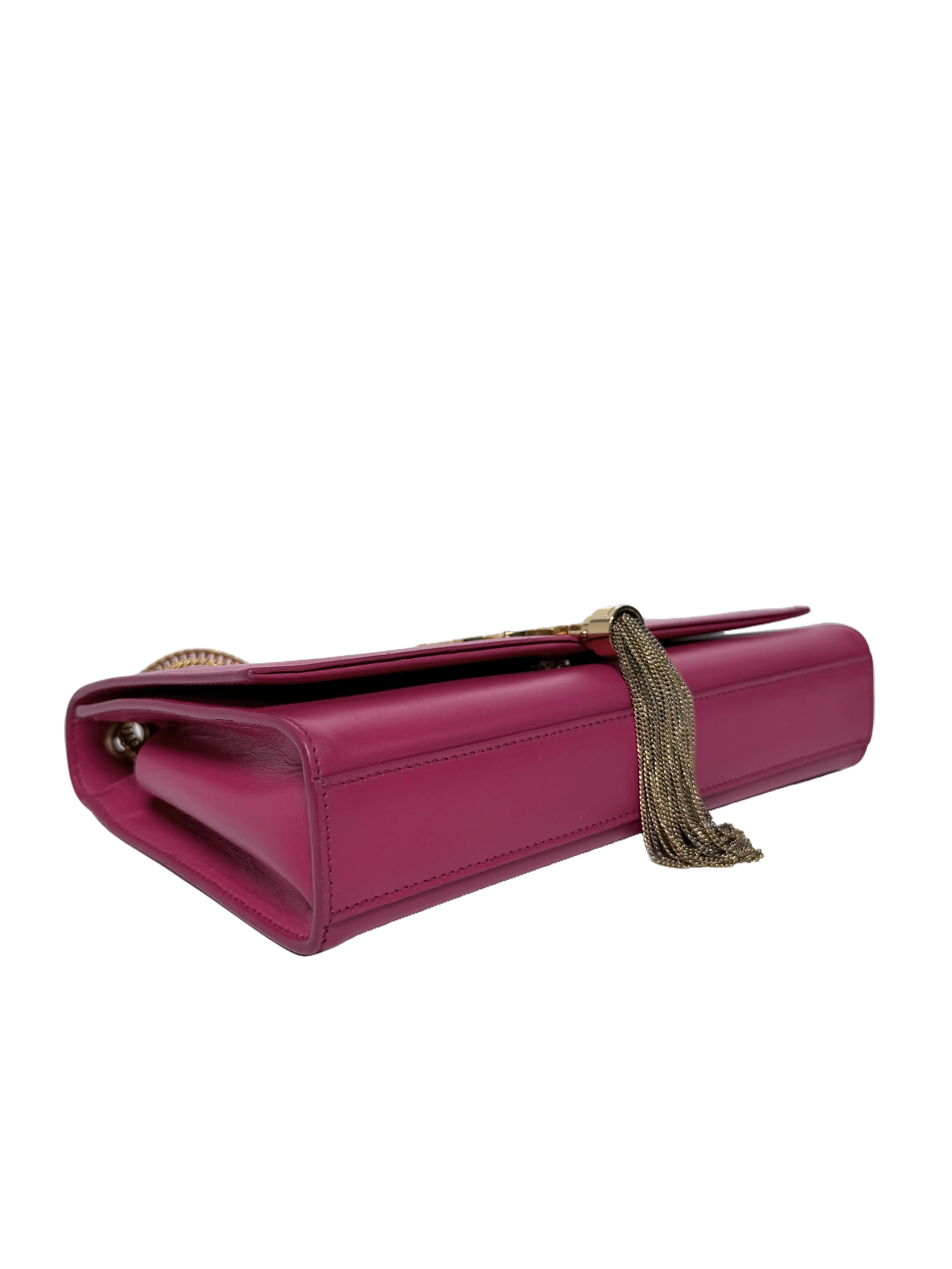 Pre-owned Yves Saint Laurent Leather Crossbody Bags Saint Laurent Monogram YSL Kate Tassel Chain Shoulder Bag Fluo Pink Smooth Gold Hardware JXYSL4