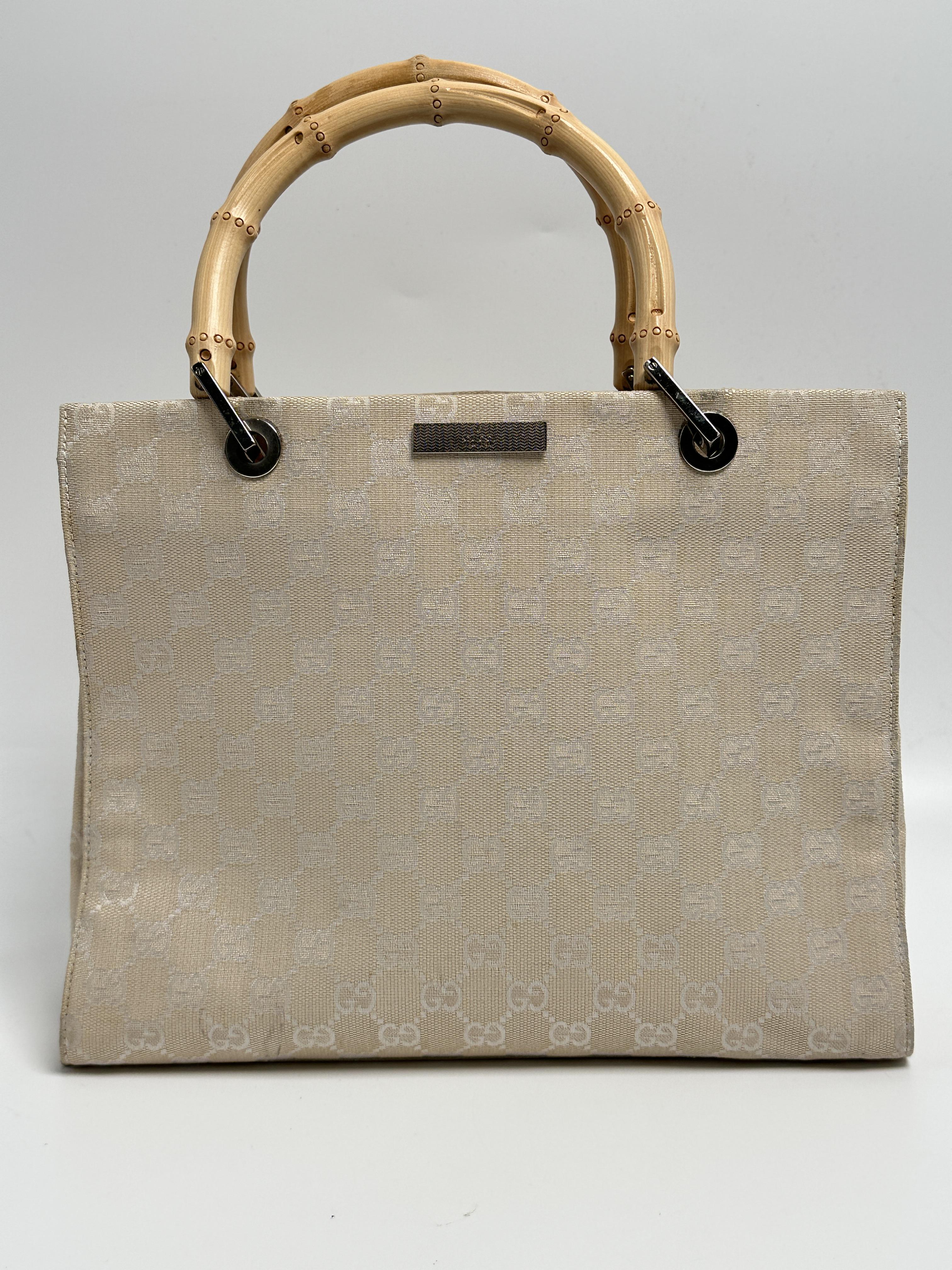 GG Bamboo Handle Tote Bag Beige Ivory JD439GG