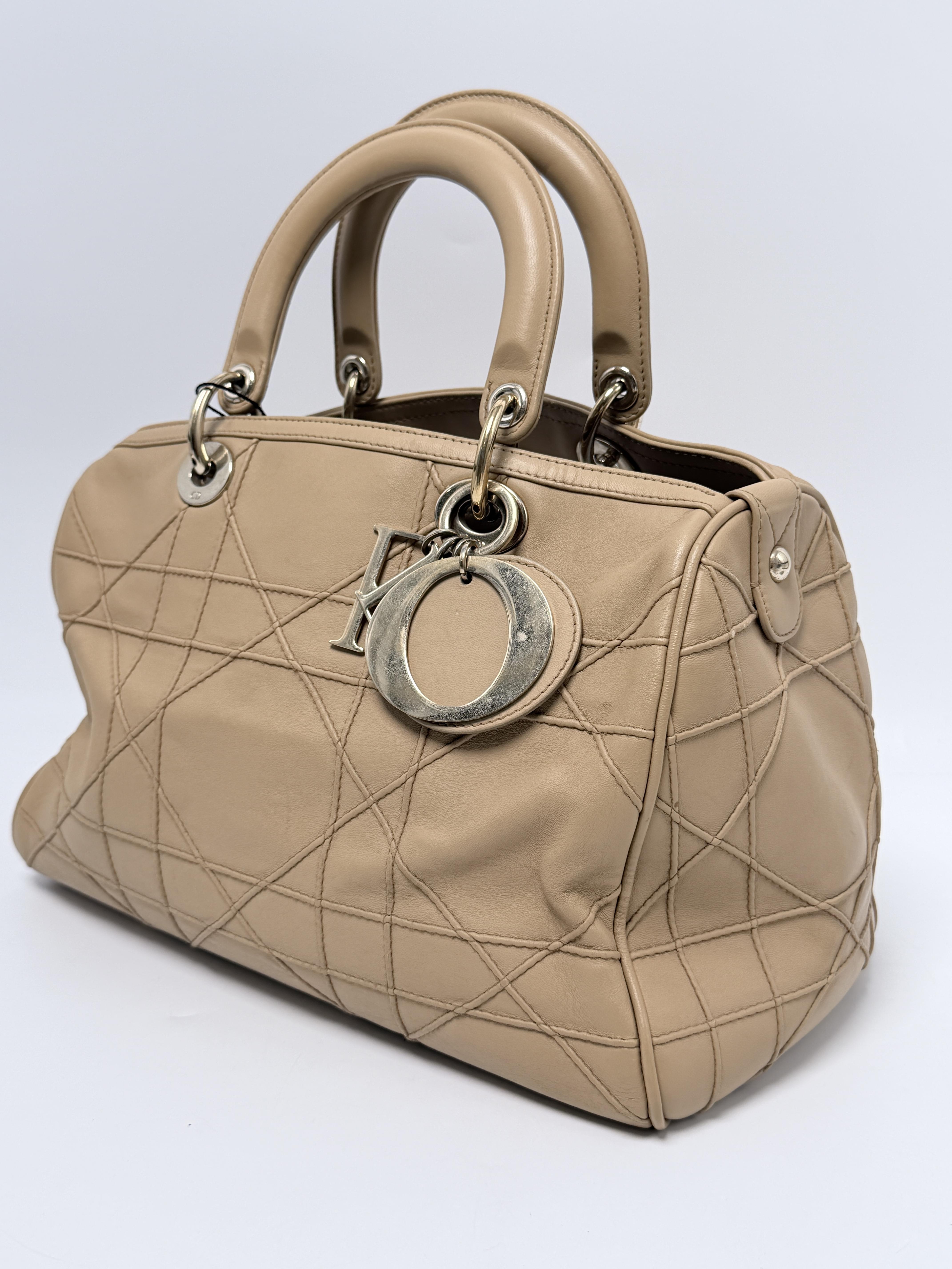 Christian Granville Polochon Beige Cannage Satchel Bag JD1239DR