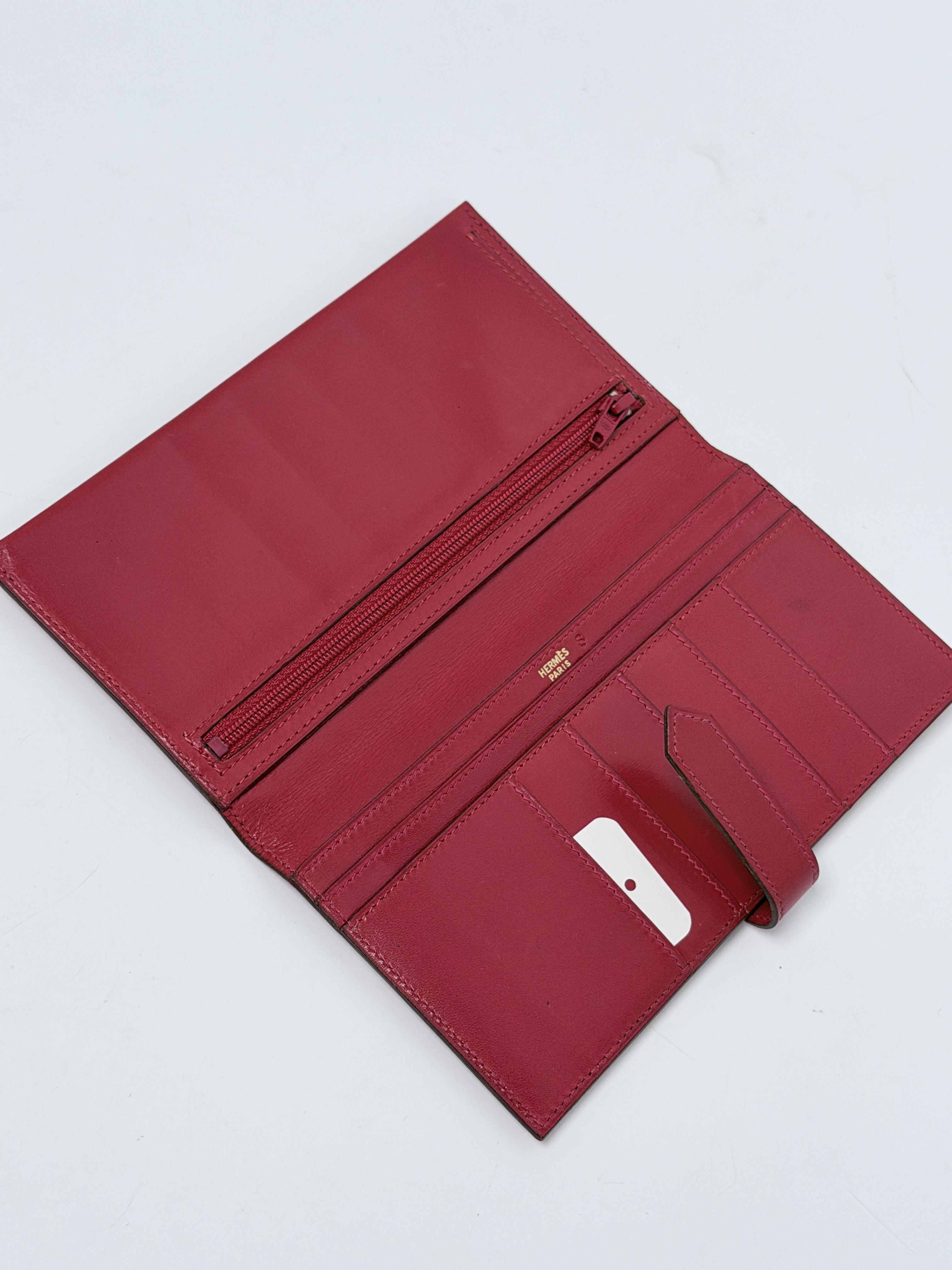 Hermes Bearn Soufflet Wallet Epsom Red Flap Purse Gold Hardware JE2895HM