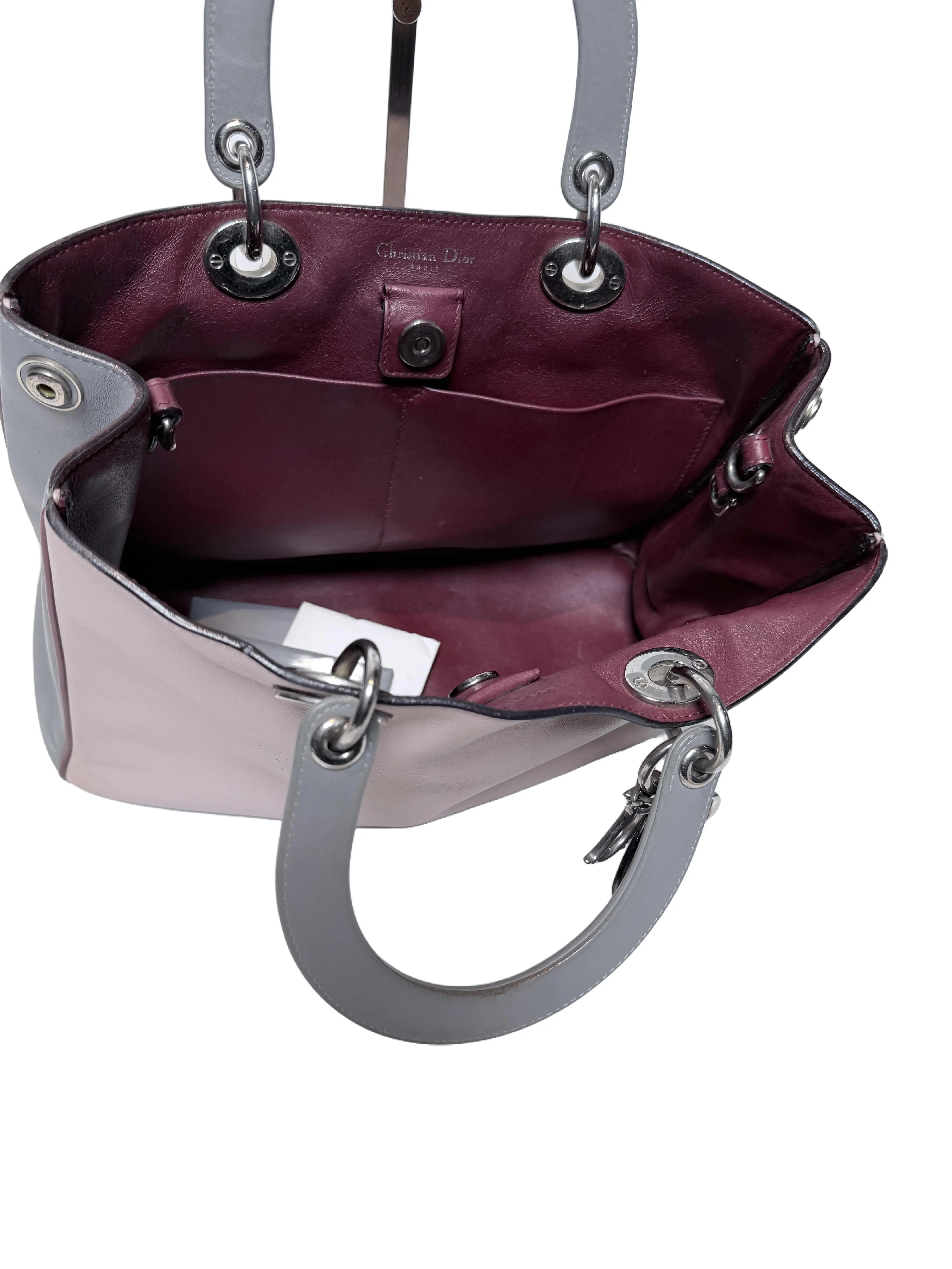 Pre-owned Dior Leather Tote Bags Christian Tri Color Diorissimo Tote Pink Grey Handbag DR8JX