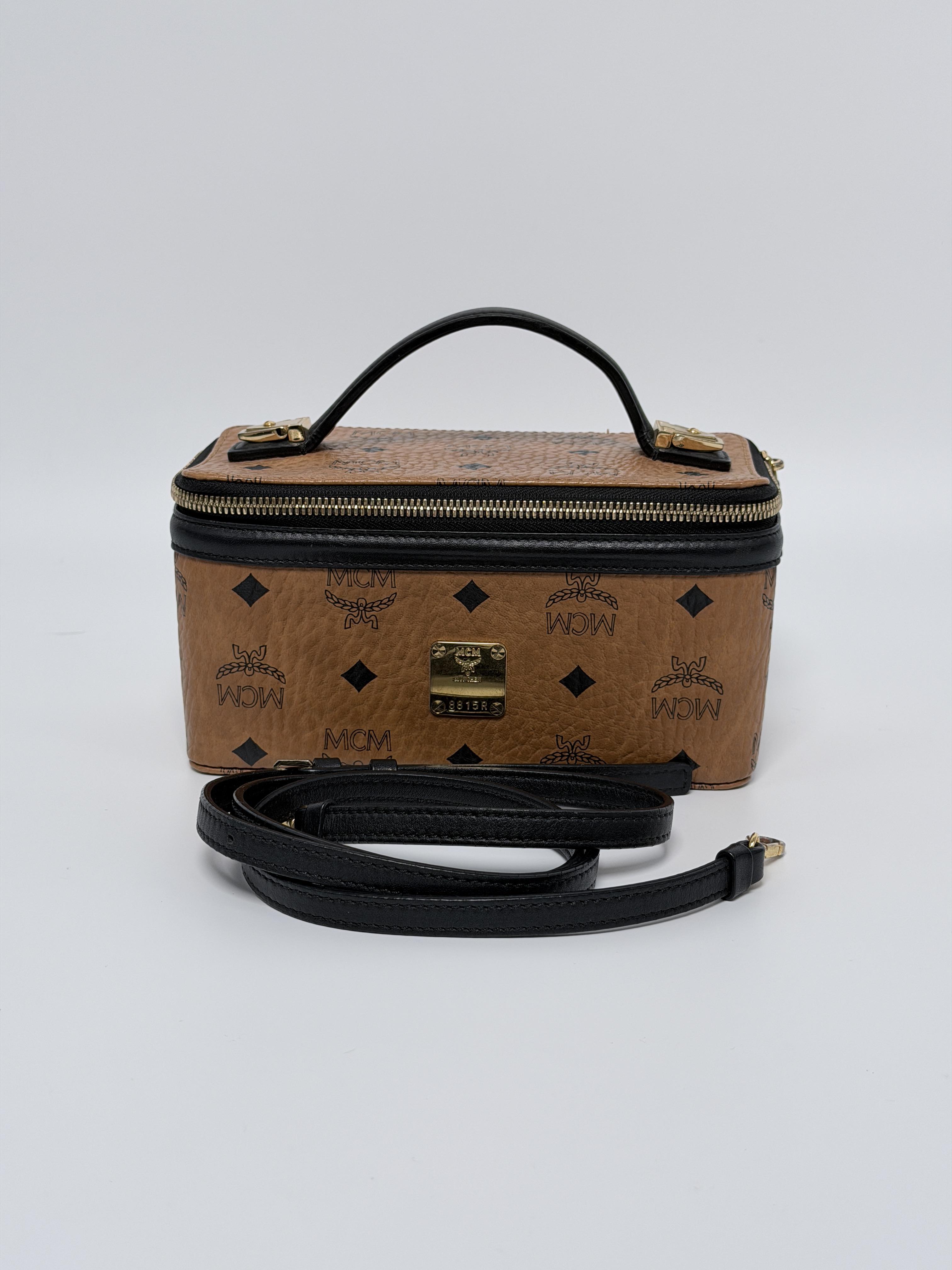Visetos Vanity Case Top Handle Bag with Shoulder Strap – Cognac JX201MC