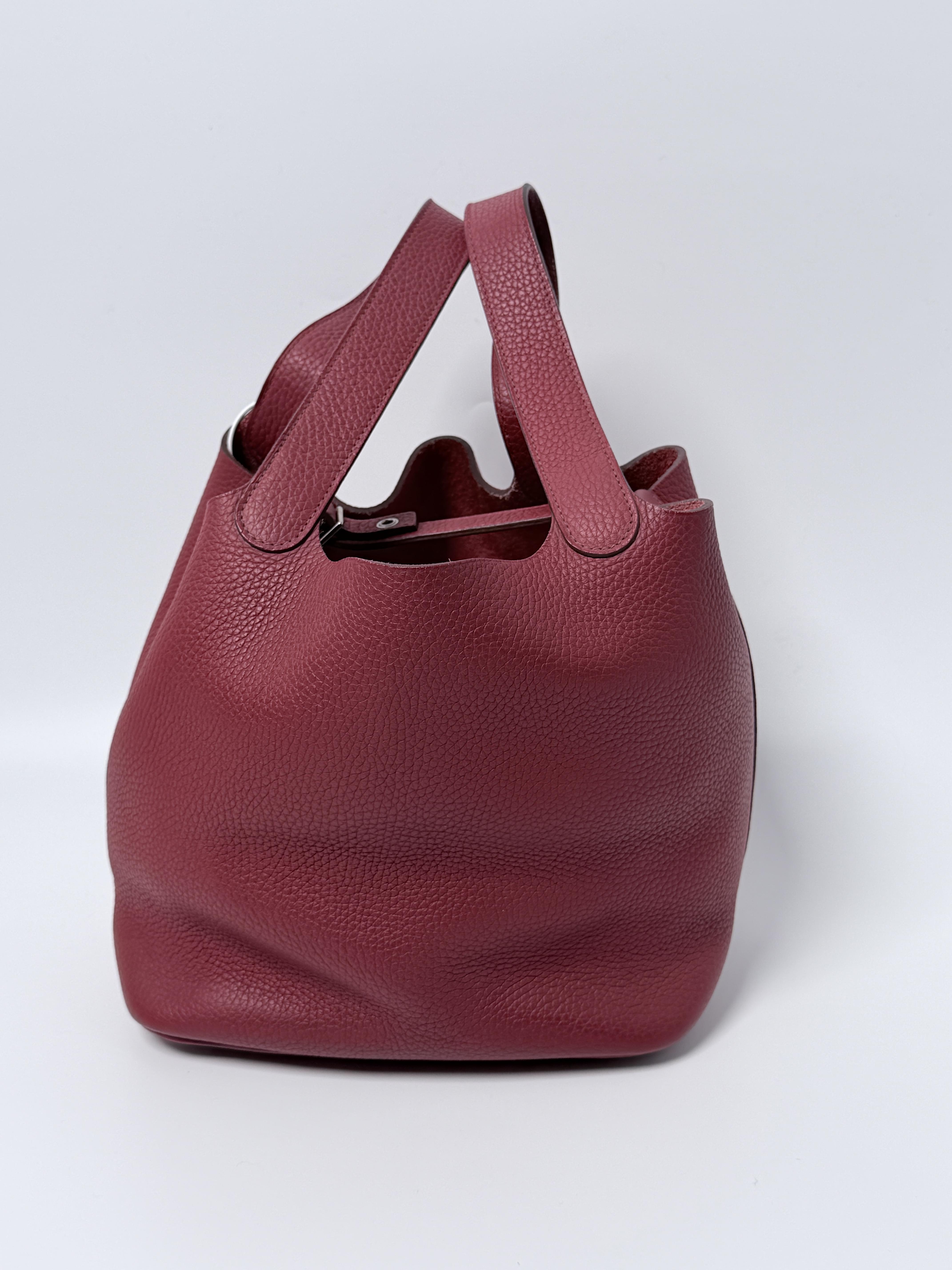 Pre-owned HERMÈS Leather Tote Bags Picotin Lock 22 Taurillon Clémence Rouge H Bucket Handbag Tote Bag ZS004HM