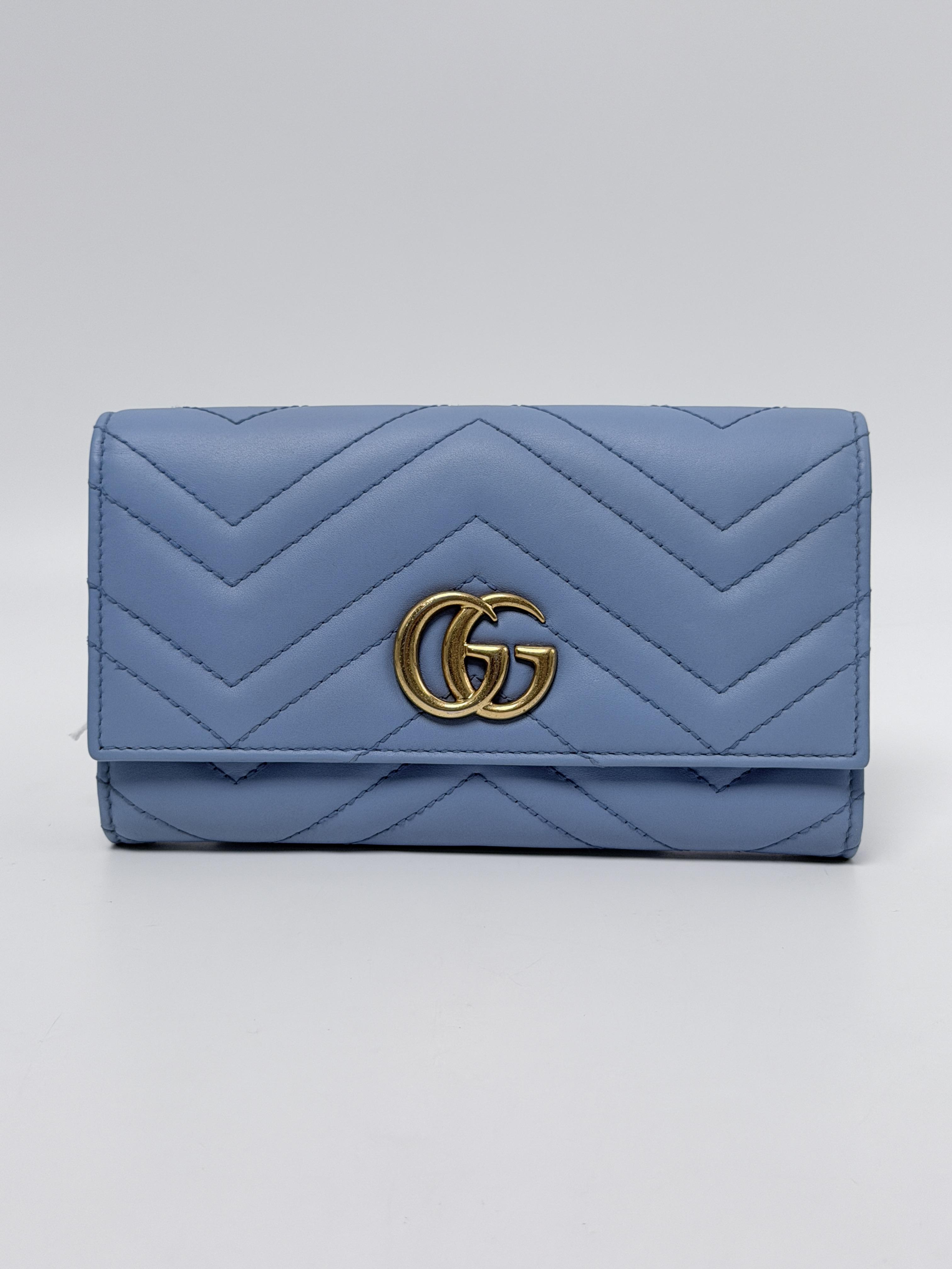 GG Marmont Continental Wallet Blue Matelasse Long Flap Wallet JD1193GG