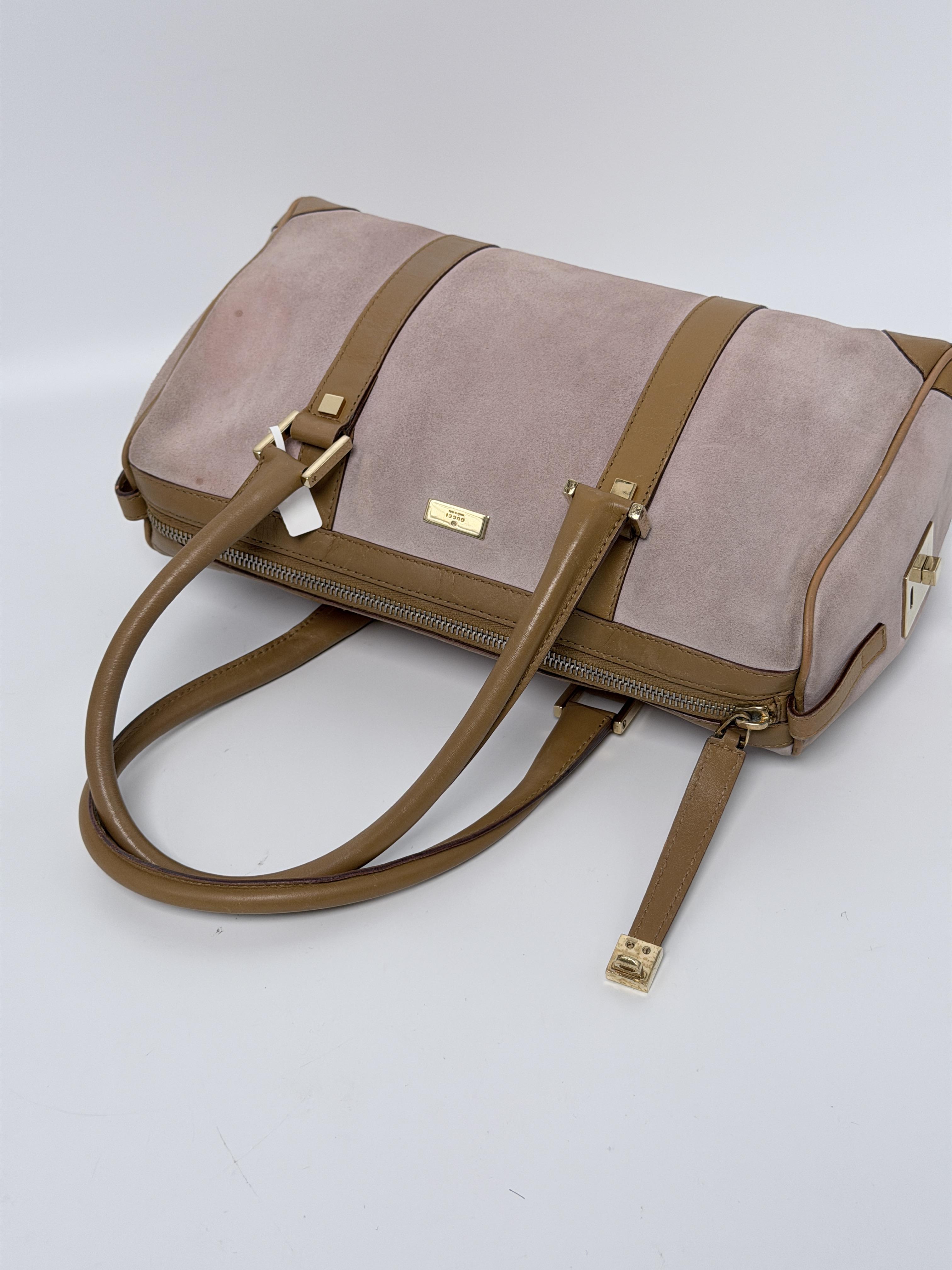 Pre-owned GUCCI Suede Shoulder Bags Pink Leather Small Boston Bag Satchel Handle Handbag JA927GG