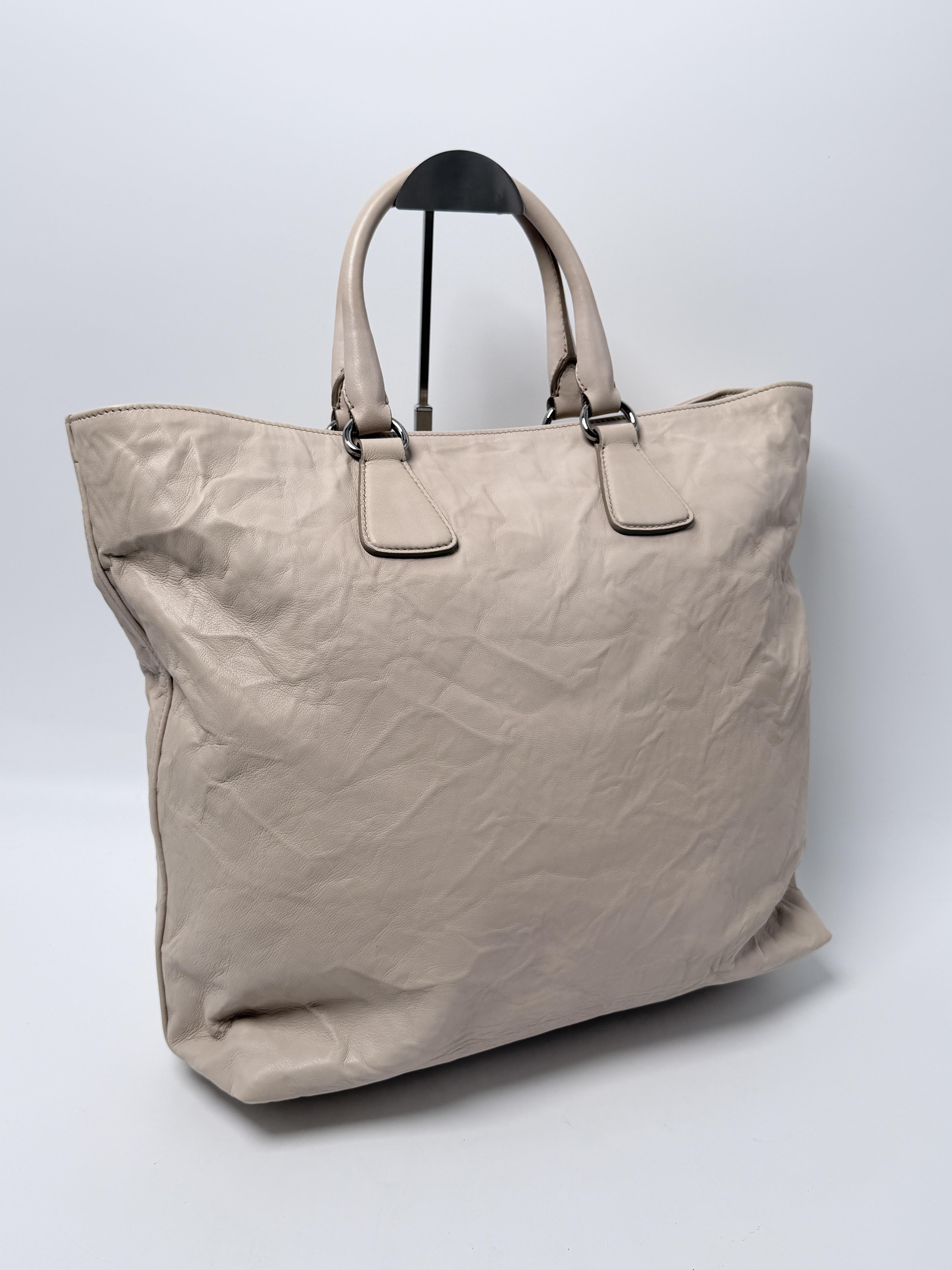 Nappa Antique 2 Way Shopper Handbag Tote Bag Pomice Beige JP010PR