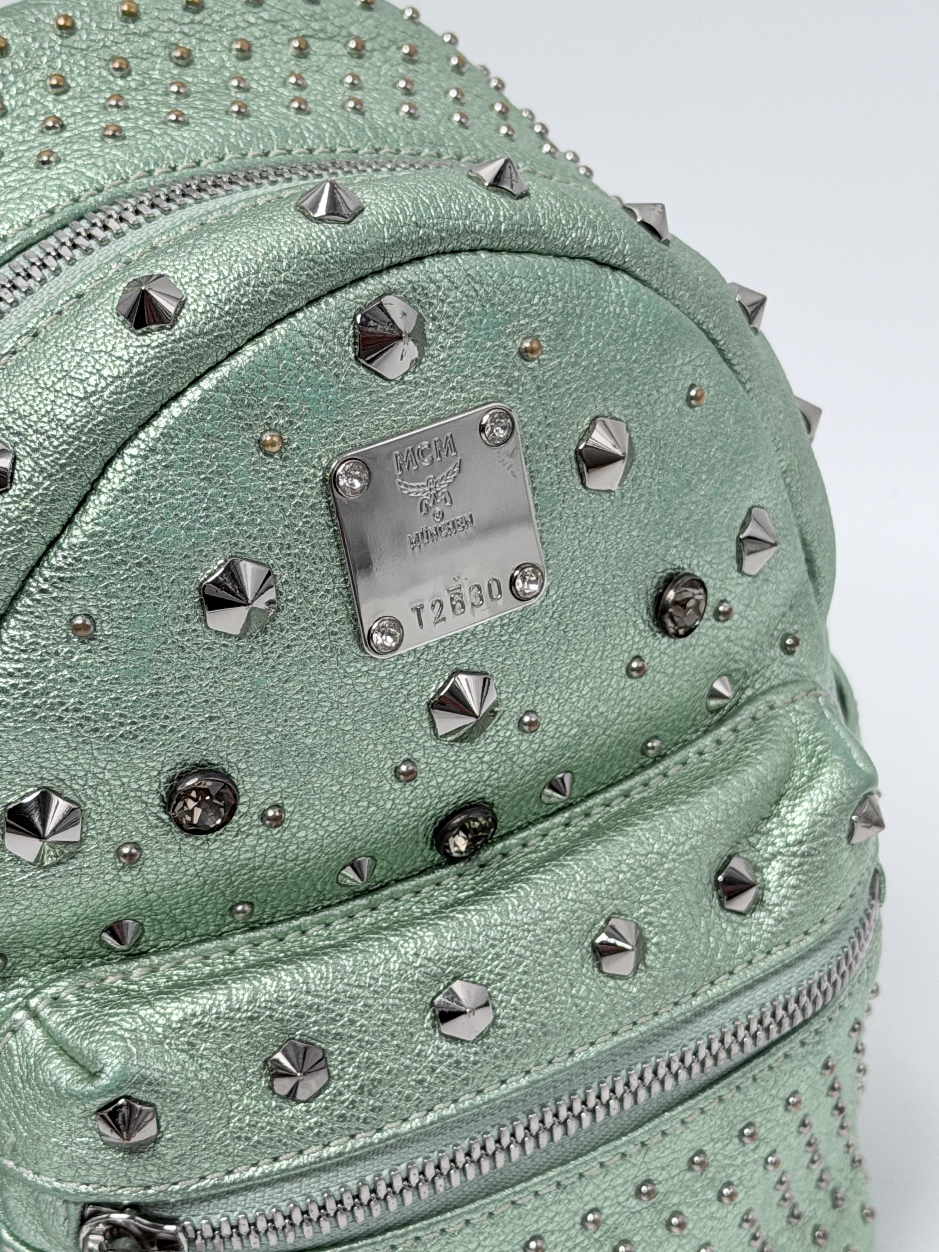 Stark Bebe Boo X Mini Metallic Mint Green Studded Backpack 2WAY Bag JD1586MCM