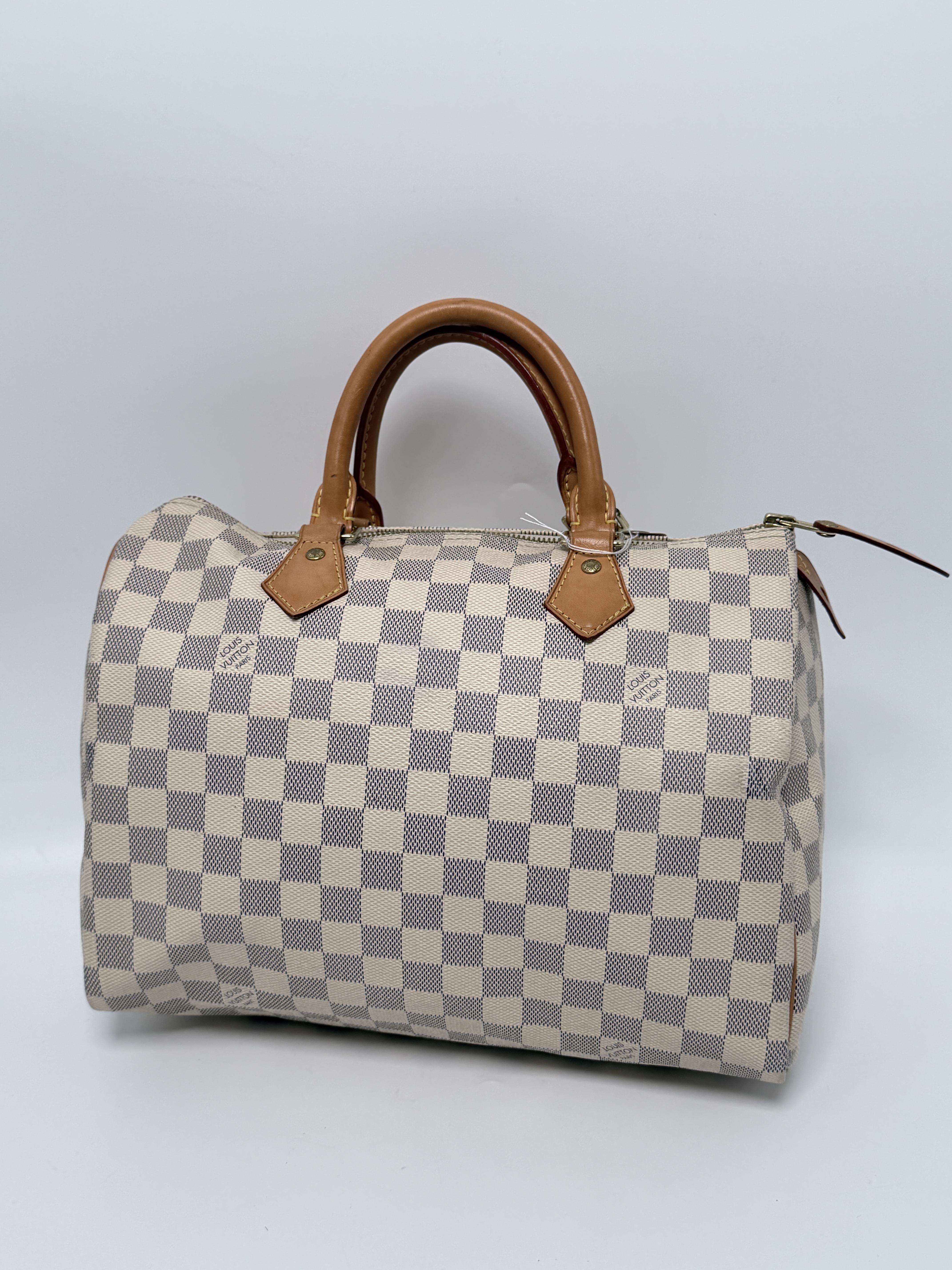 Damier Azur Speedy 30 Handle Handbag Shoulder Bag White JE545LV