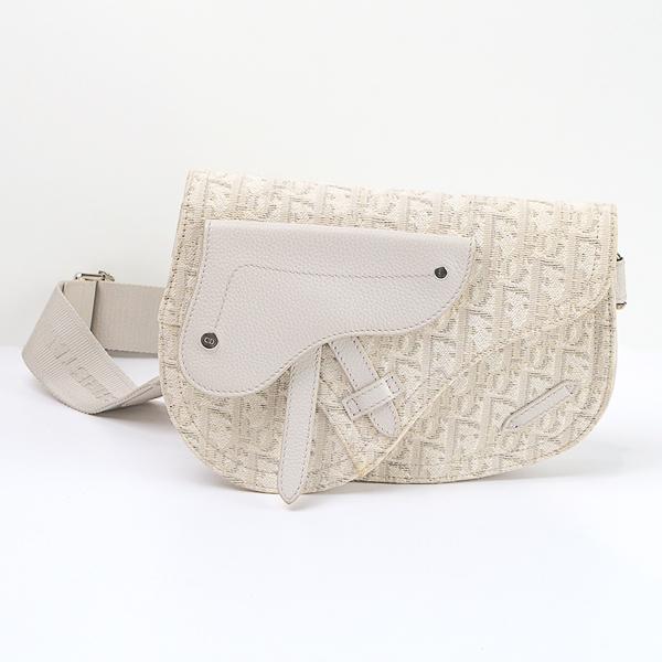 Pre-owned Dior Canvas Shoulder Bags Saddle Oblique Jacquard Leather Shoulder Bag Ivory Light Gray DR1 71525 BK2
