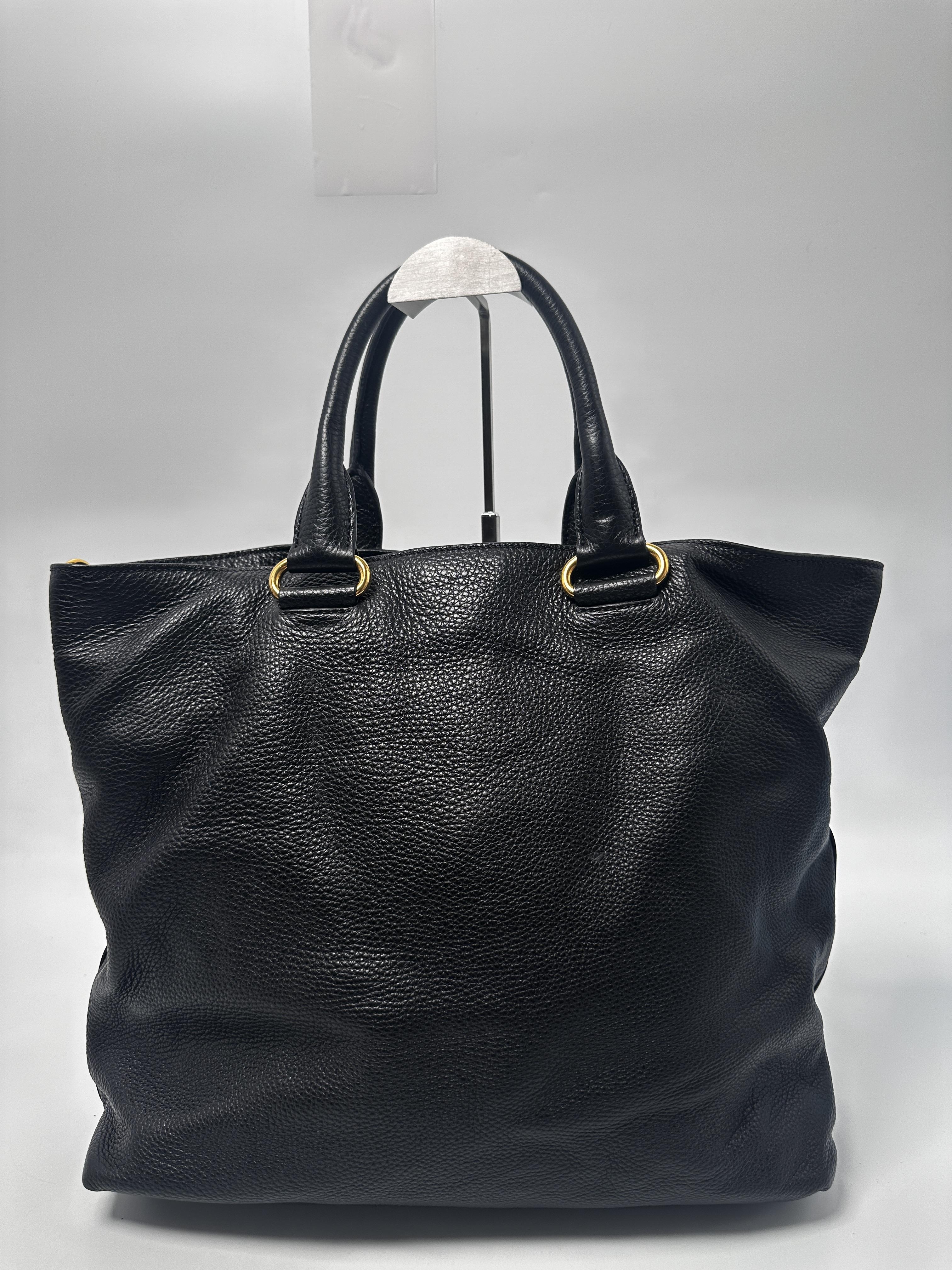Pre-owned PRADA leather Tote Bags Black Vitello Daino Shopping Convertible Tote Shoulder Bag Top Handle Handbag JA1100PR