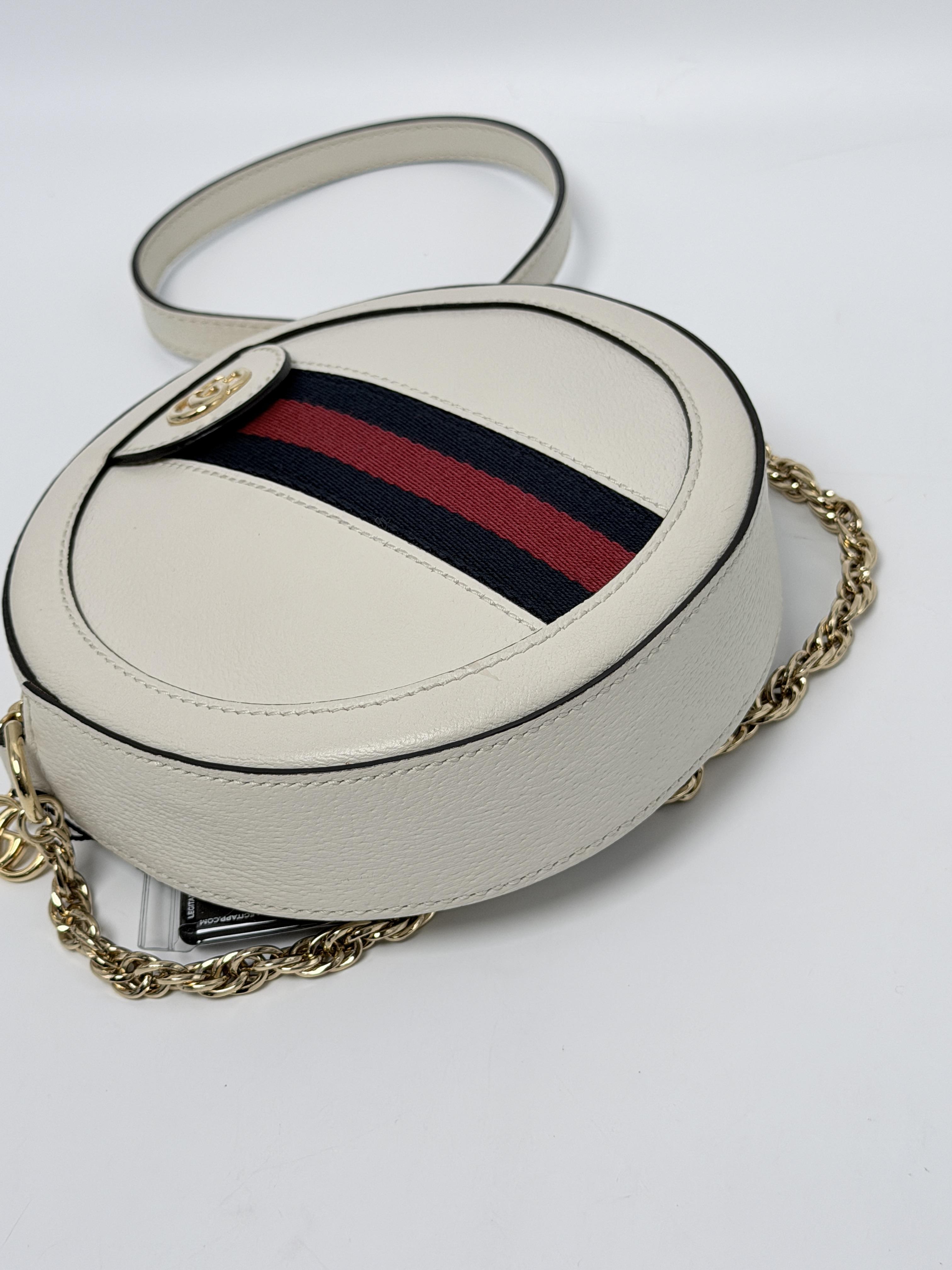 Textured Mini Ophidia Round Shoulder Bag (Mystic White) JD1482GG