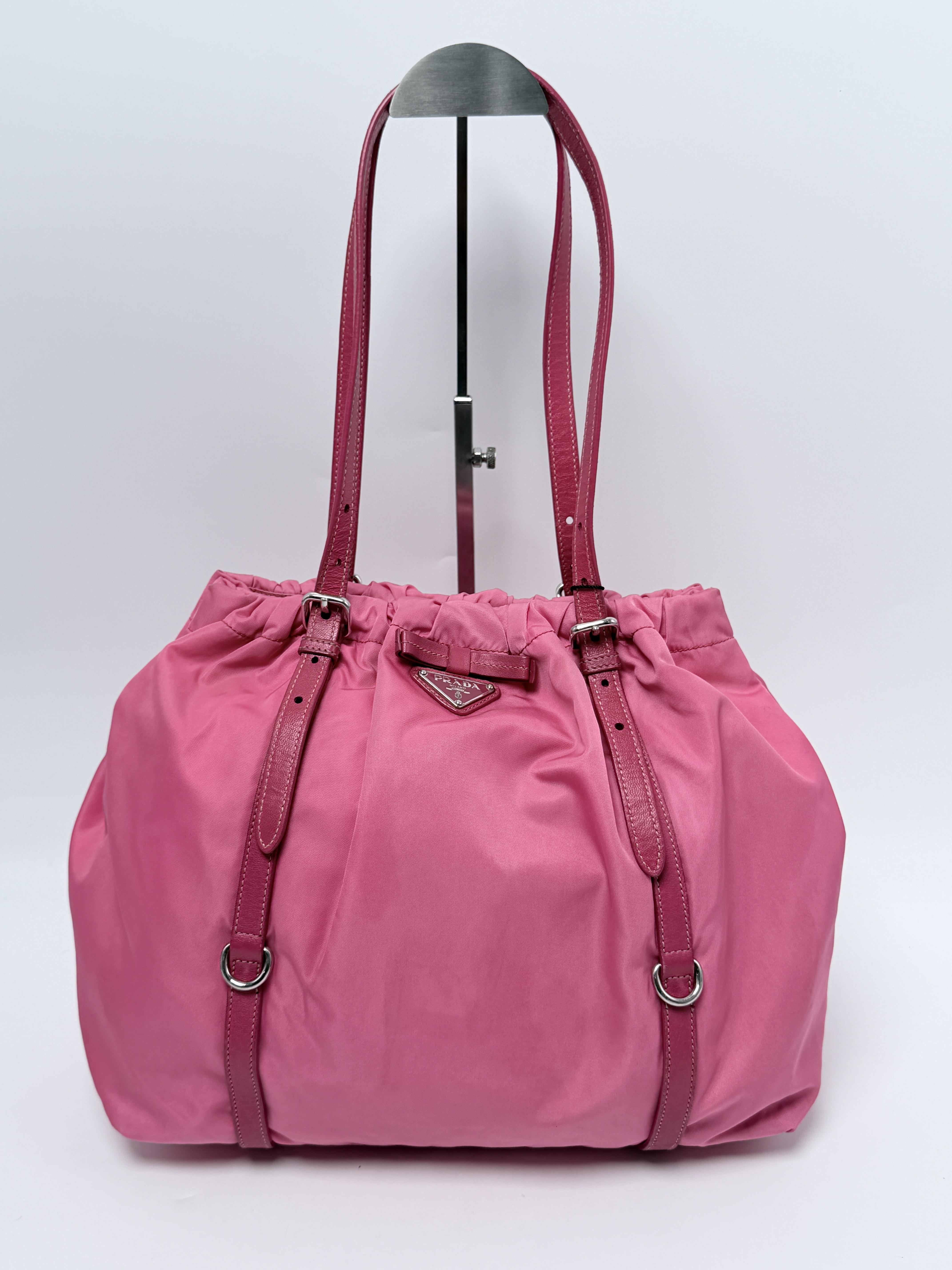 Tessuto Ribbon Drawstring Pink Leather Shoulder Bag Tote JD1451PR