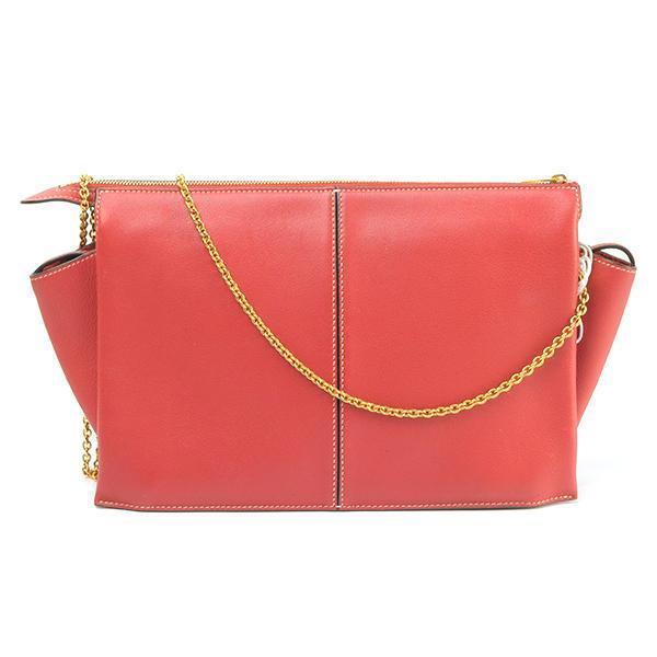 Smooth Calfskin Tri Fold Clutch on Chain Bright Red CE4 71525 BK2