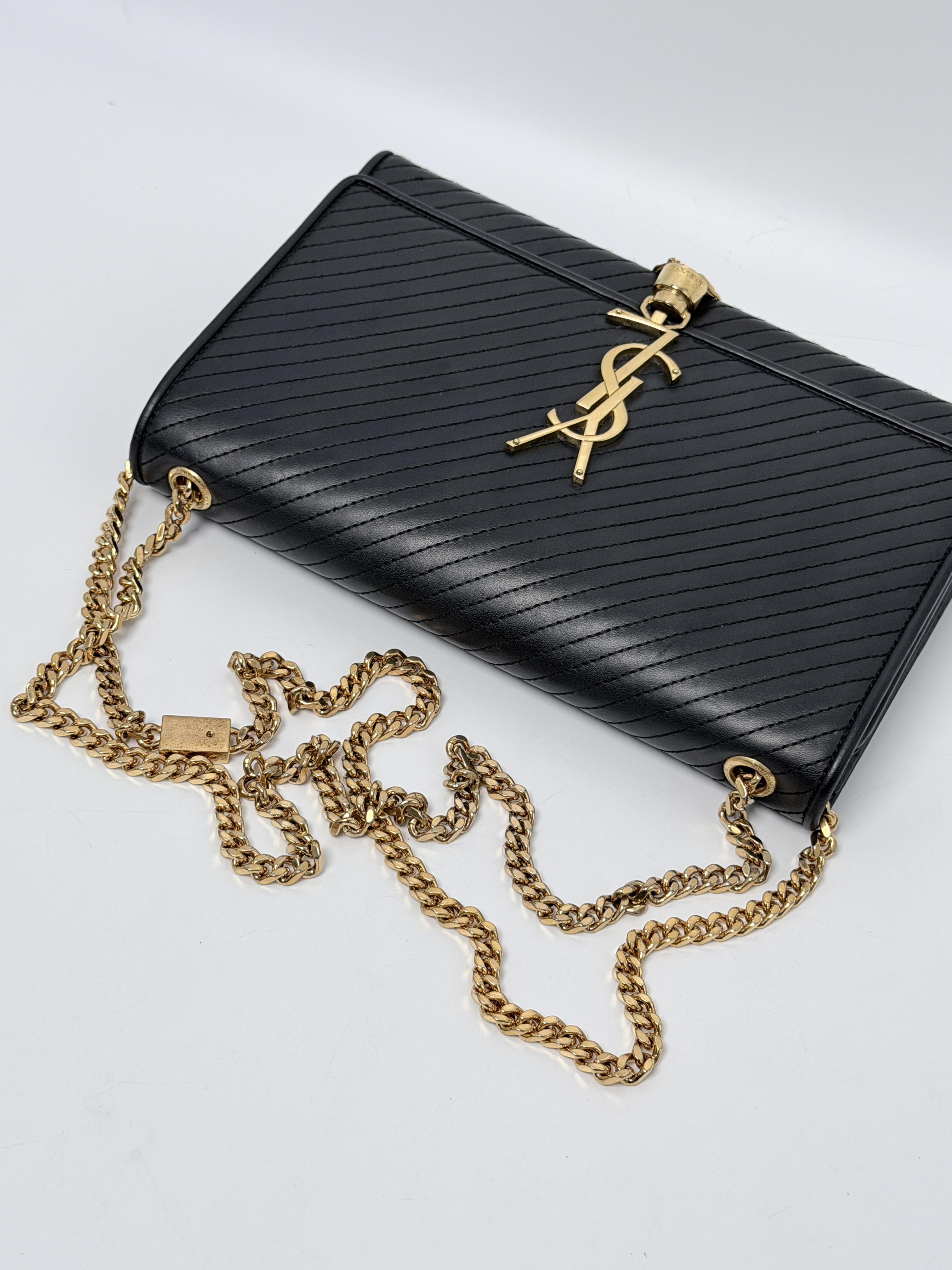 Saint Laurent Kate Medium Tassel Bag Diagonal Quilted Black Chain YSL P027YS