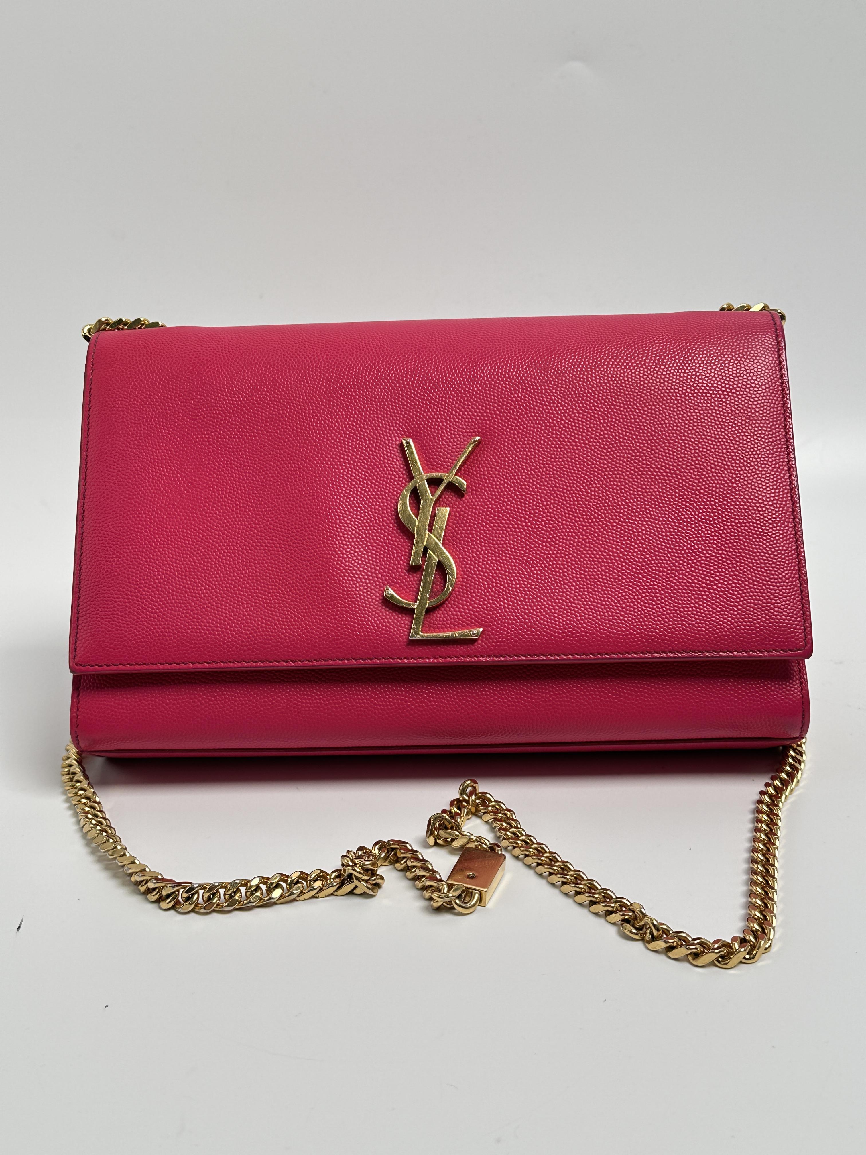 Pre-owned Yves Saint Laurent Leather Shoulder Bags Saint Laurent Kate Medium Grain de Poudre Wallet on Chain Crossbody Bag Pink JD383Y