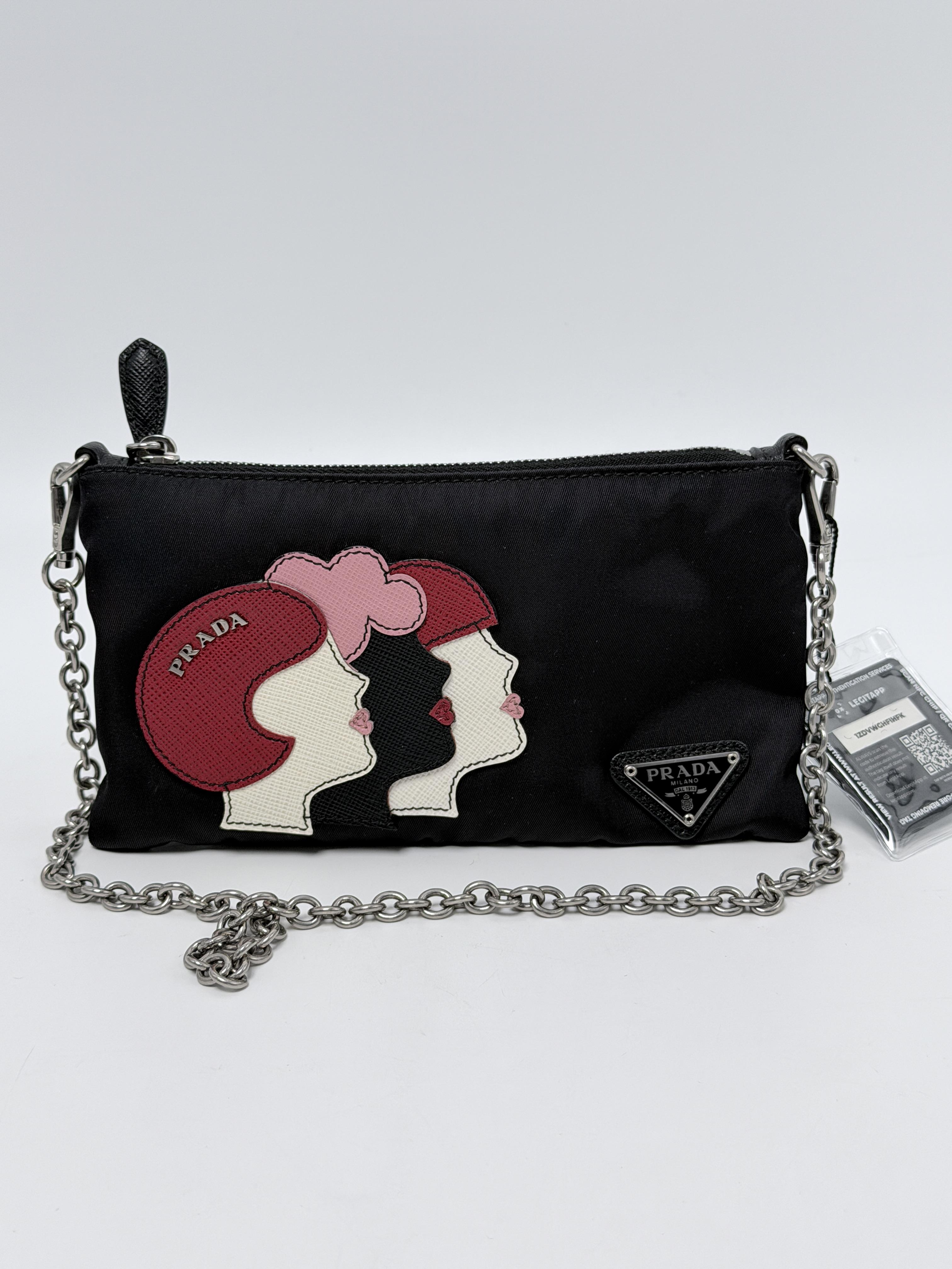 Profile Patch Tessuto Chain Shoulder Bag Pouch Clutch Black JD1224PR