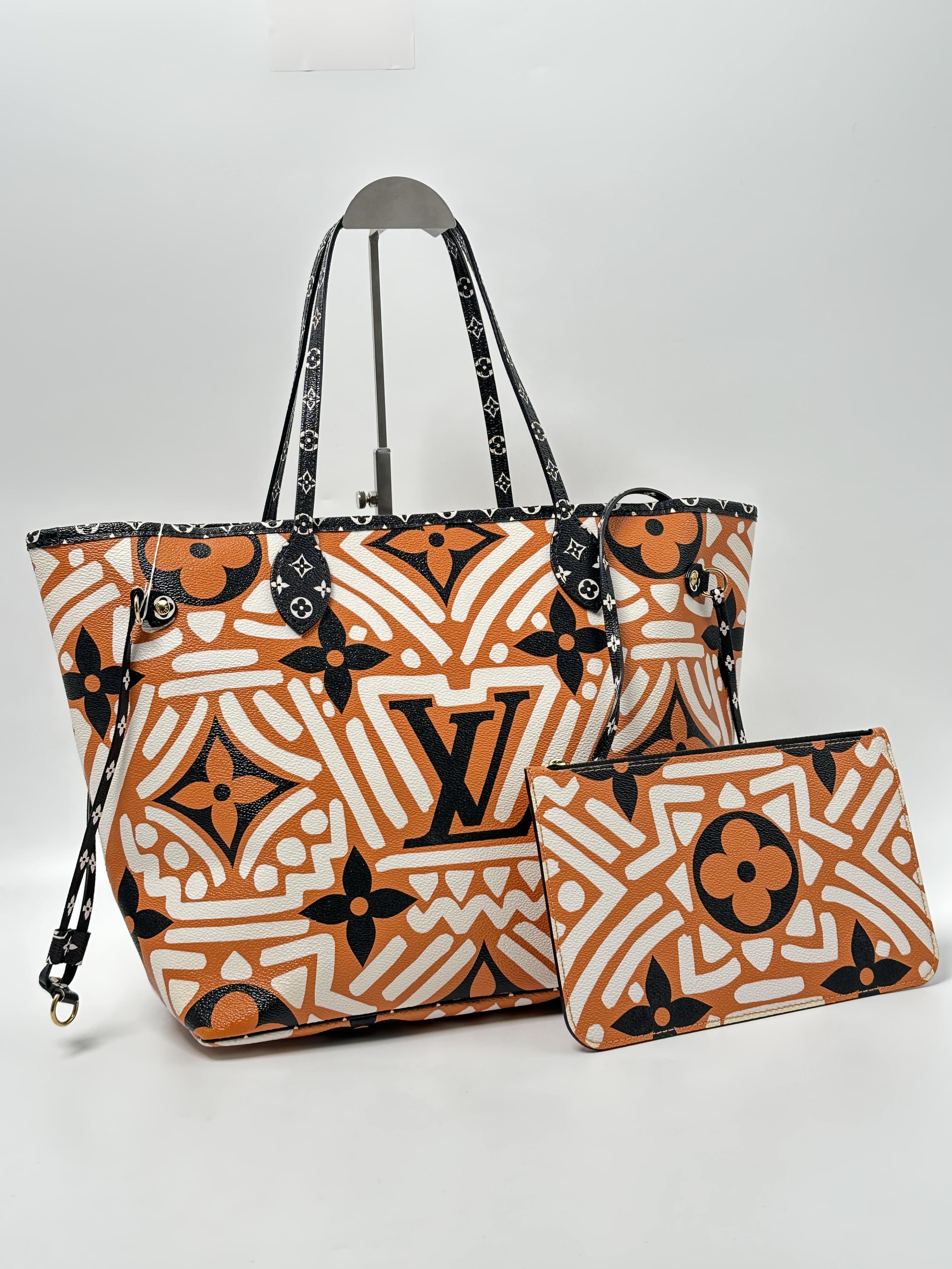 Crafty Neverfull MM Giant Monogram Caramel Black Bag w/ Pouch JE650LV