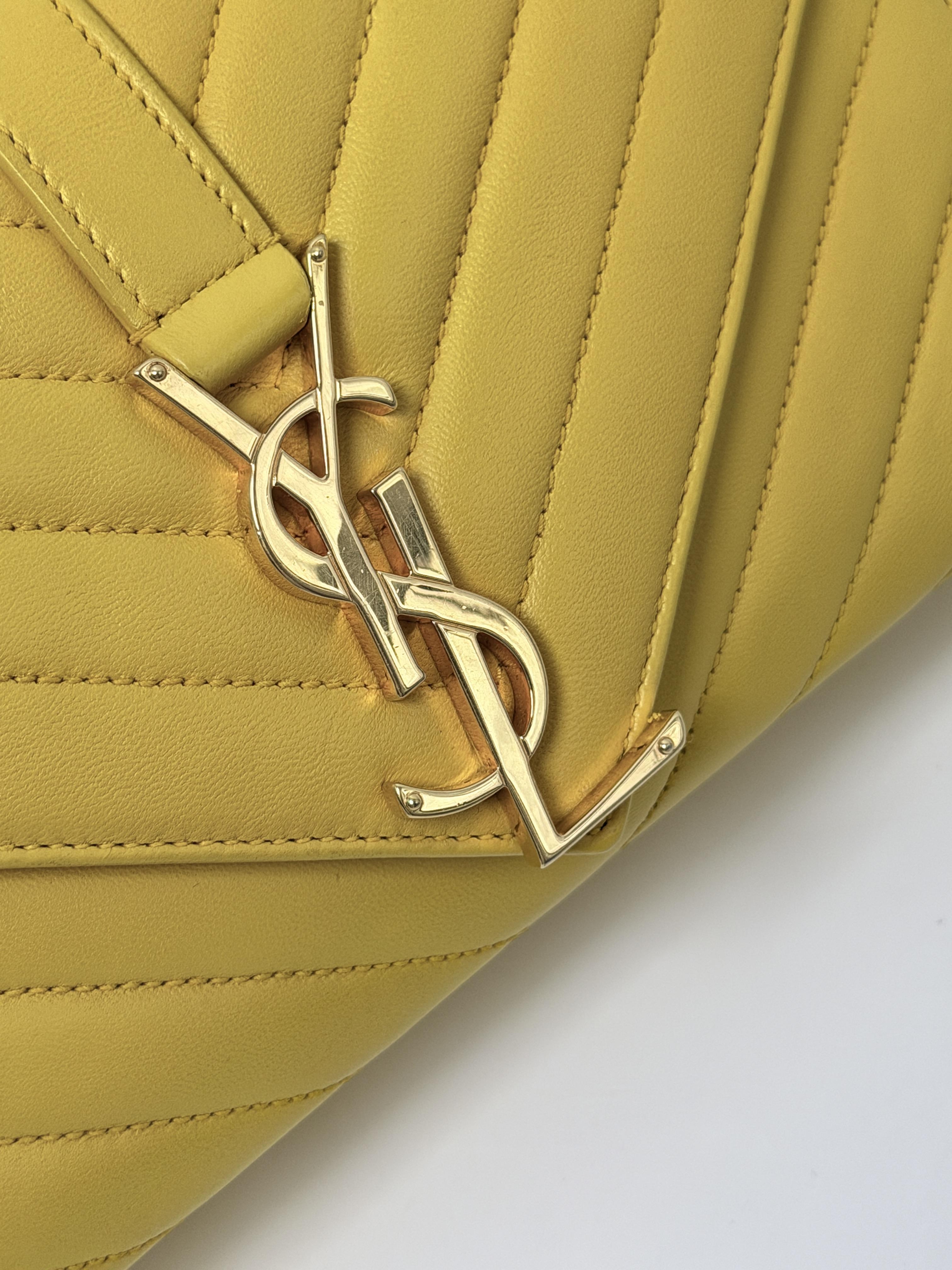 Saint Laurent YSL Sulpice Medium Yellow Quilted Crossbody Shoulder Bag JD1216Y