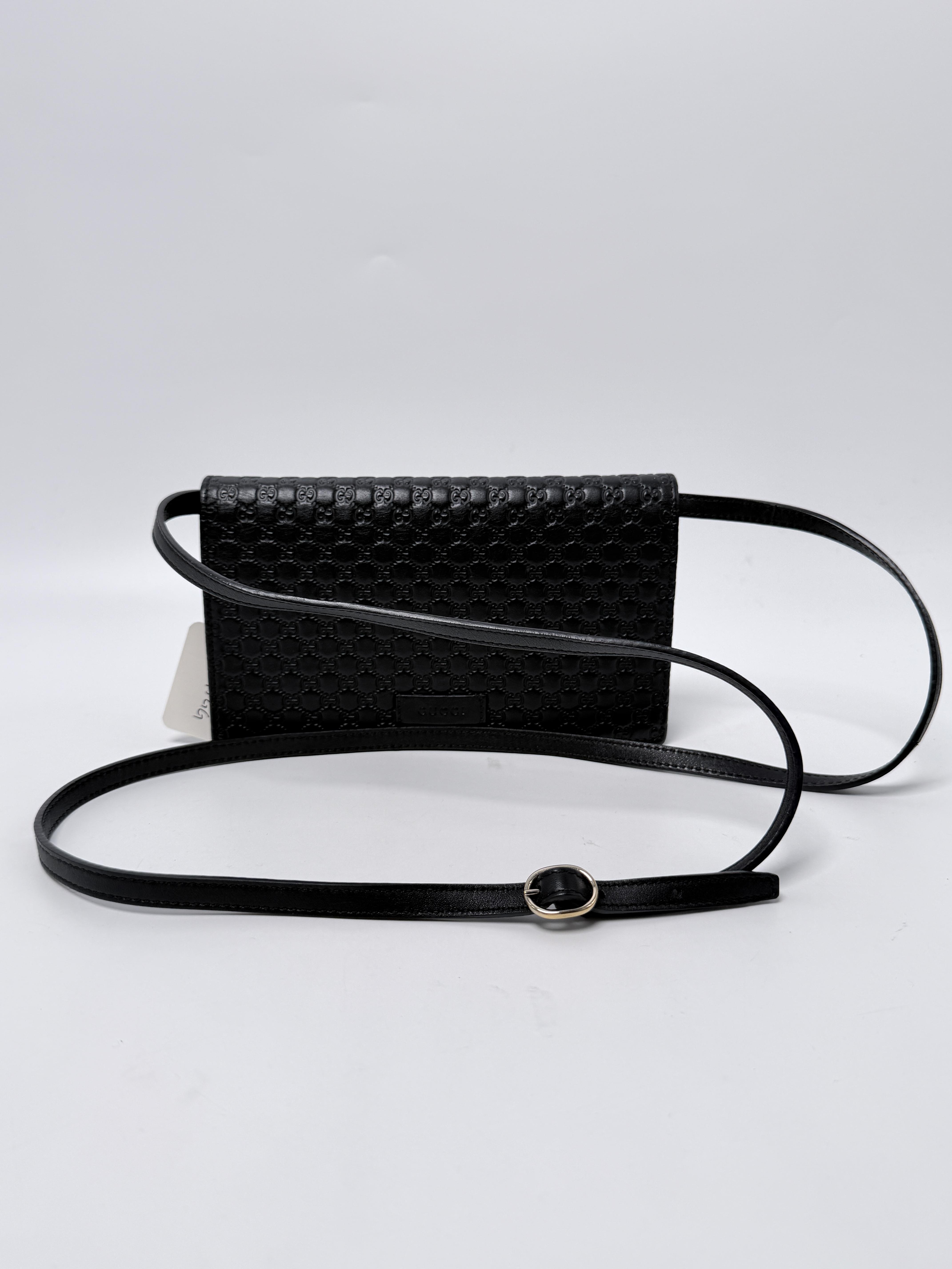 Microguccissima Crossbody Bag Black Wallet on Strap Clutch ZS095GG