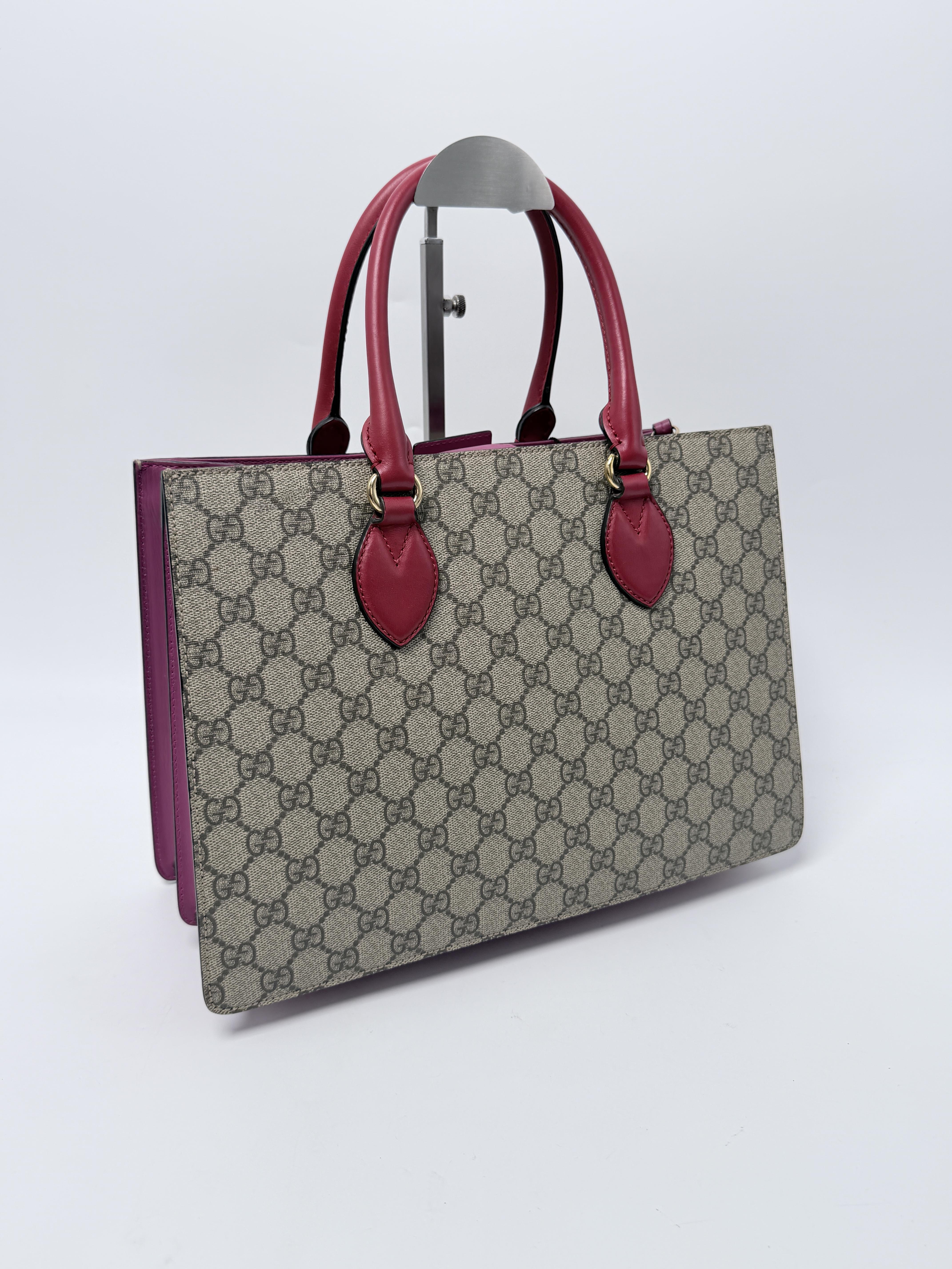 GG Supreme Linea A Small Tote Bag Pink Red Trim JD1704GG