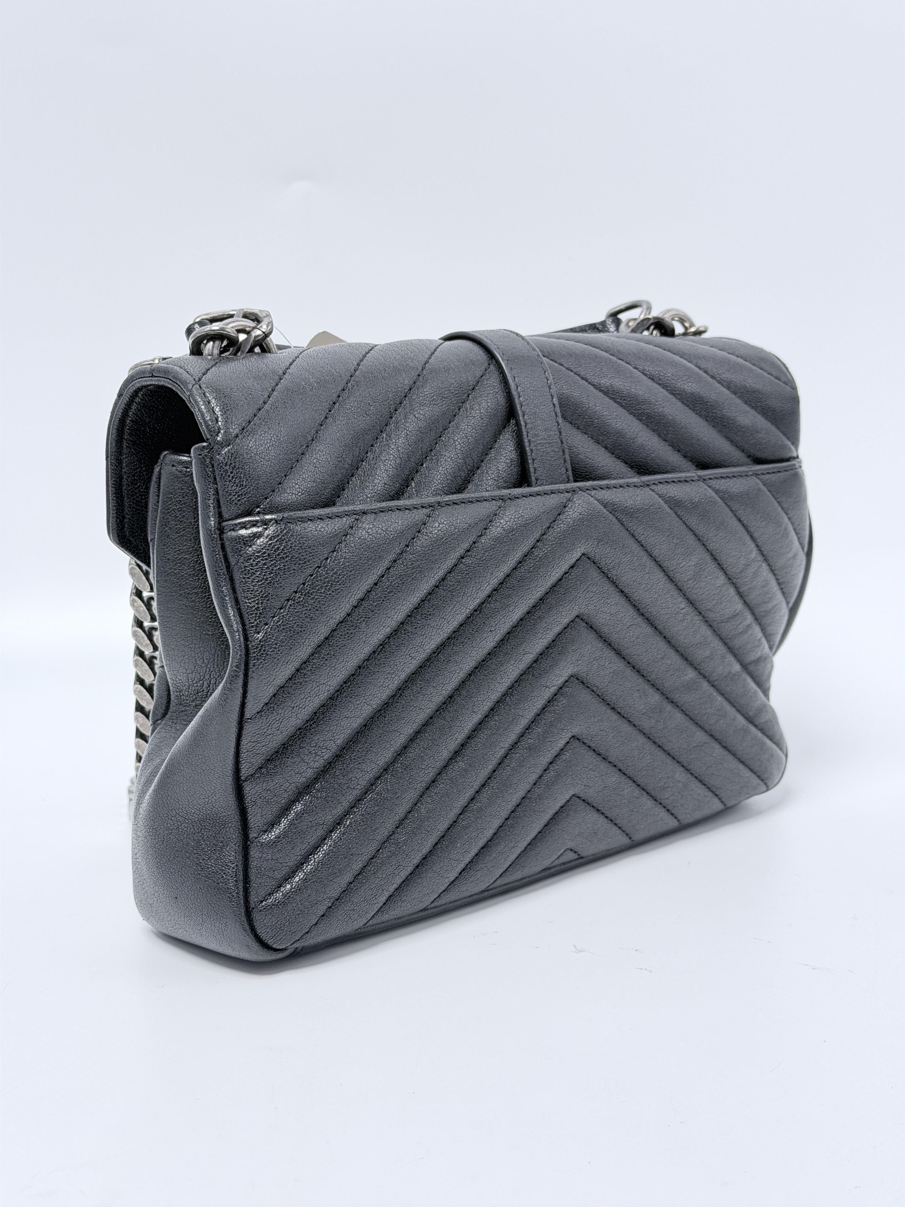 Saint Laurent College Medium Chevron Quilted Flap Shoulder Chain Bag Black ZS014YS