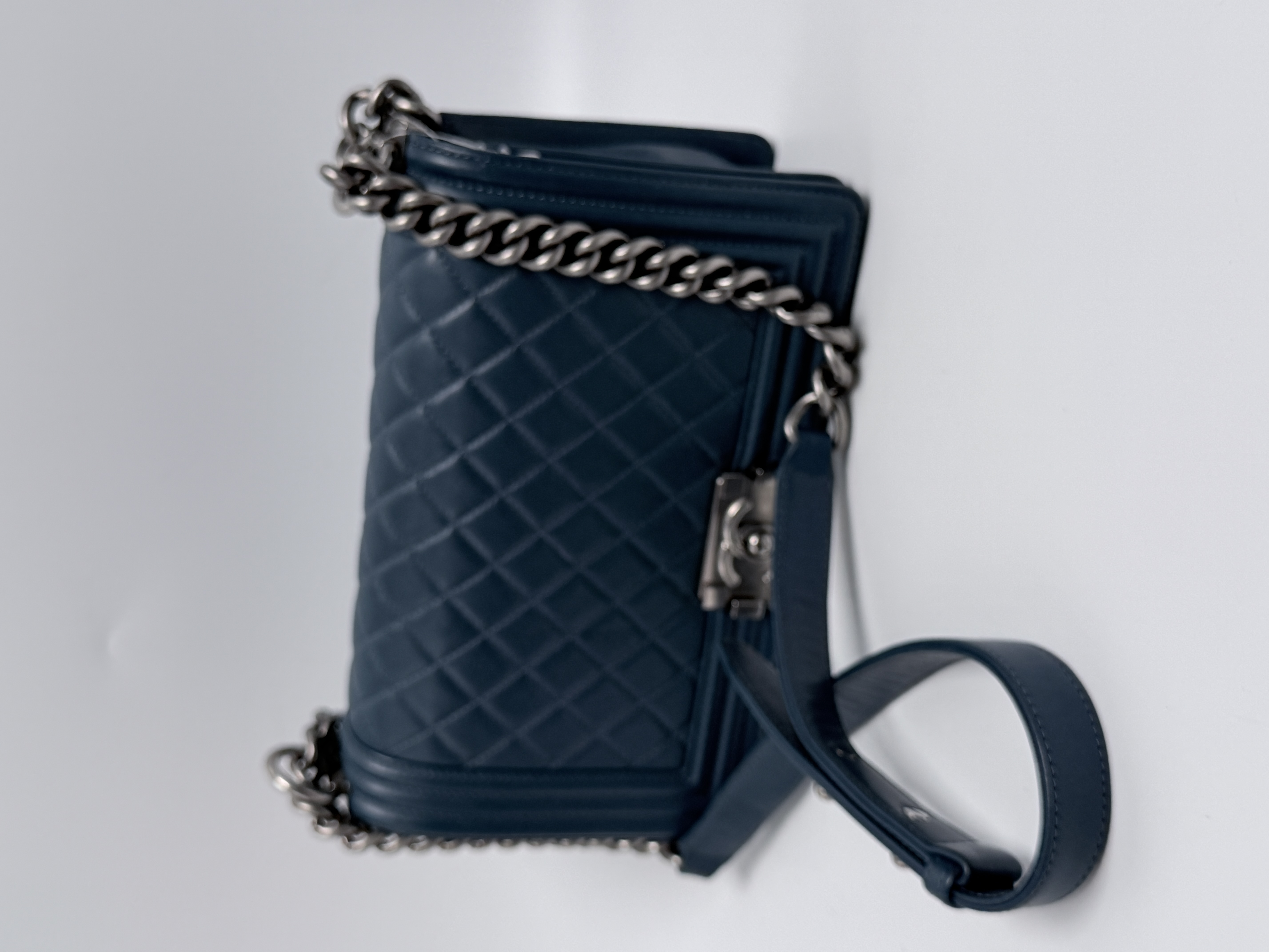 Chanel Blue Caviar Medium Boy Chain Shoulder Bag Ruthenium BIN007CC